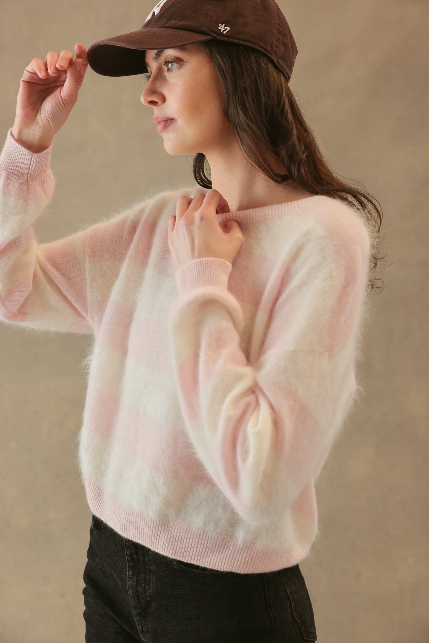 Elidia Fuzzy Striped Cashmere Pullover