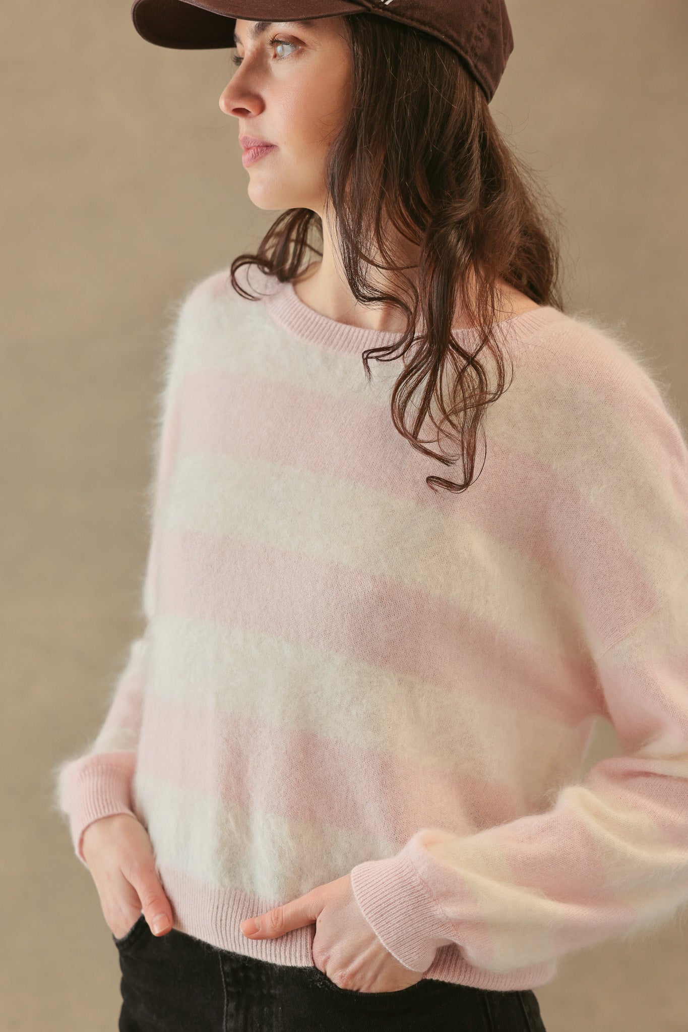 Elidia Fuzzy Striped Cashmere Pullover
