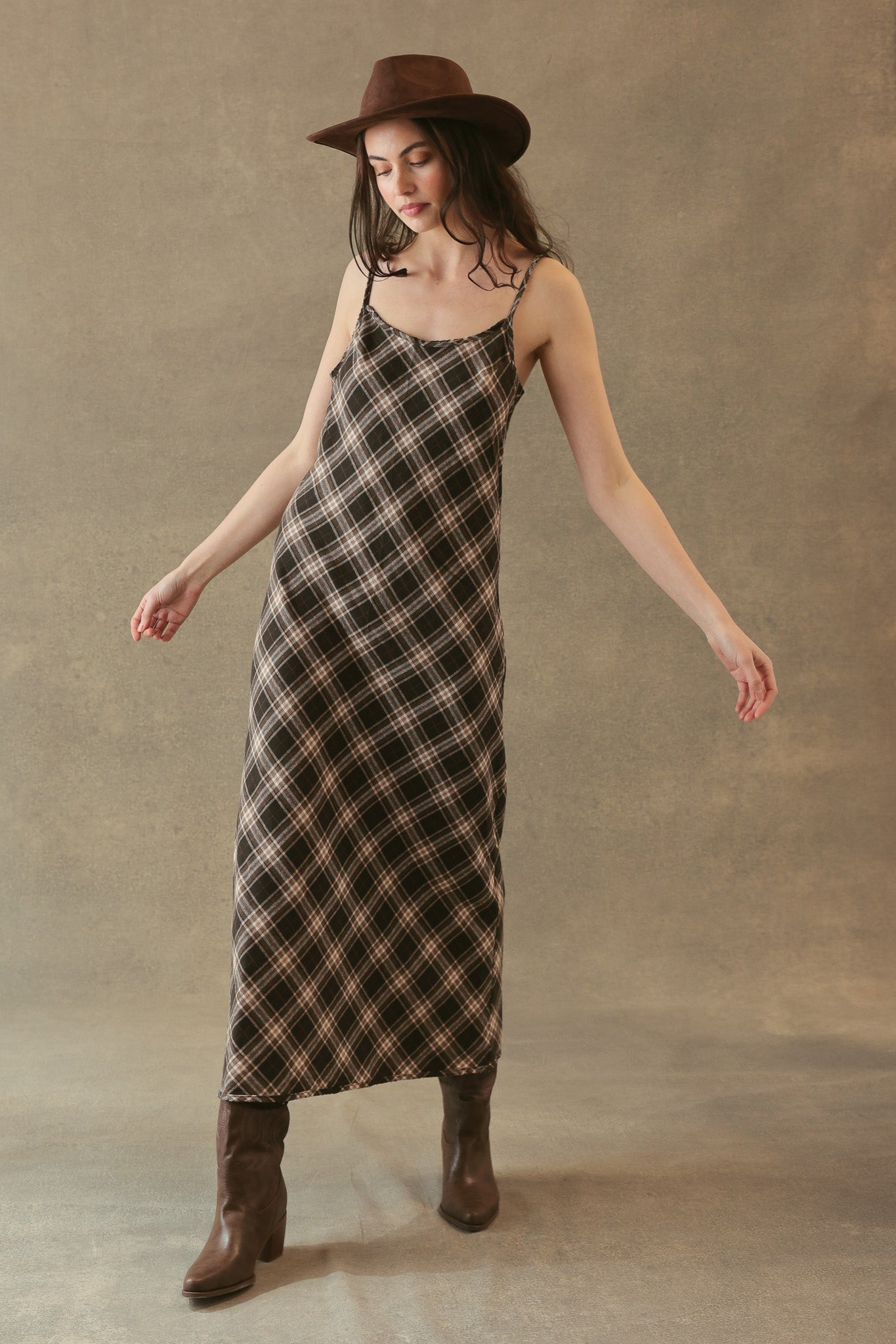 Freda Plaid Bias Cut Slip Dress