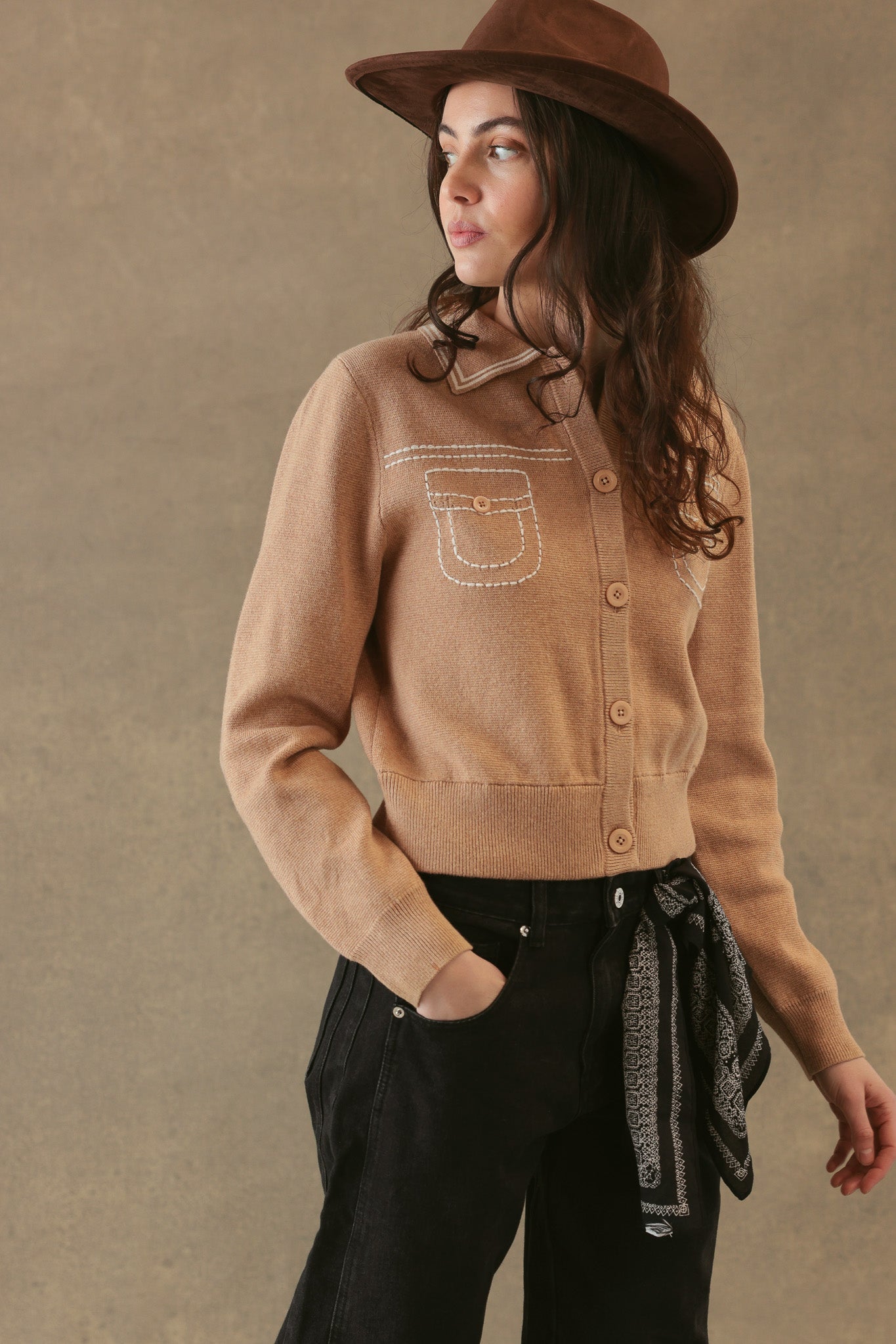 Shirley Collared Cardigan with Special Stitches