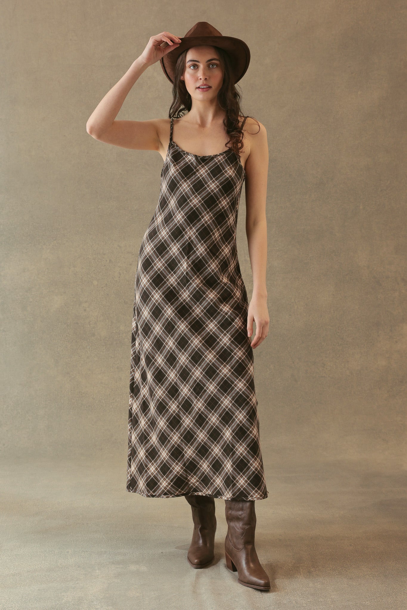 Freda Plaid Bias Cut Slip Dress