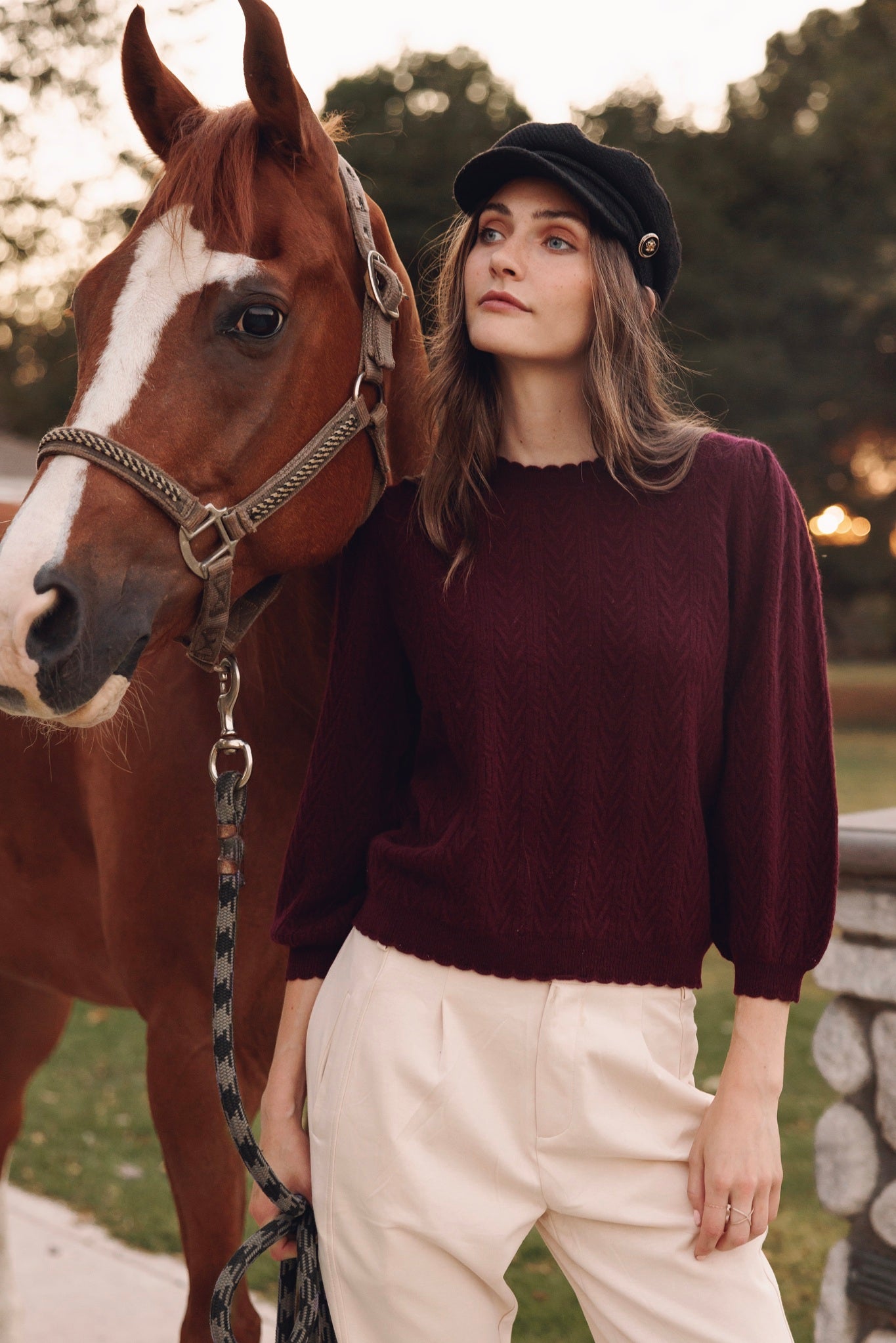 Charlene 3/4 Sleeve Textured Crewneck