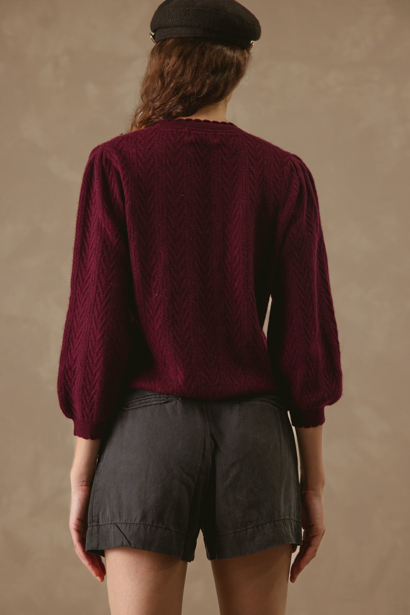 Charlene 3/4 Sleeve Textured Crewneck