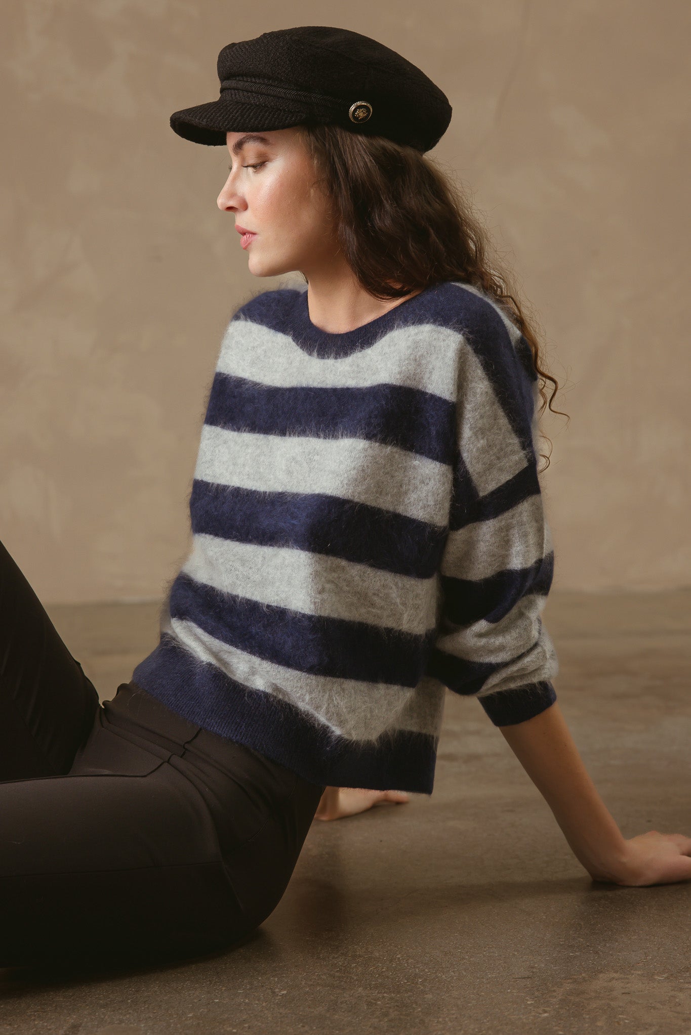 Elidia Fuzzy Striped Cashmere Pullover