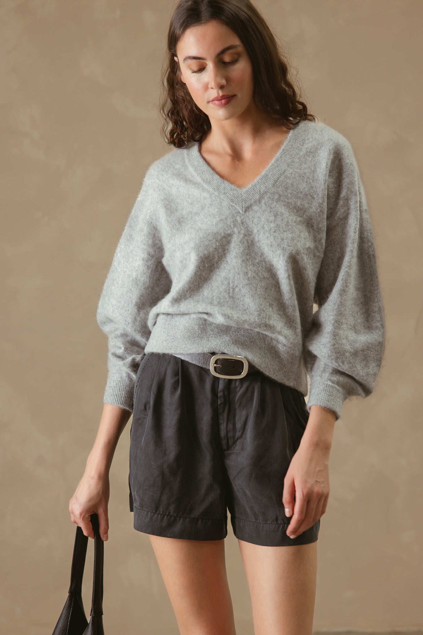 Sue Fuzzy Cashmere V Neck Pullover