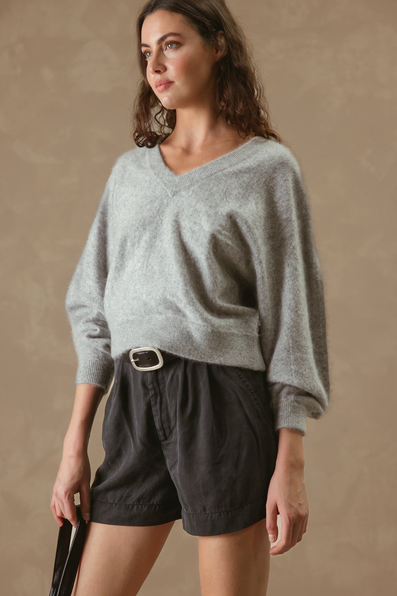 Sue Fuzzy Cashmere V Neck Pullover