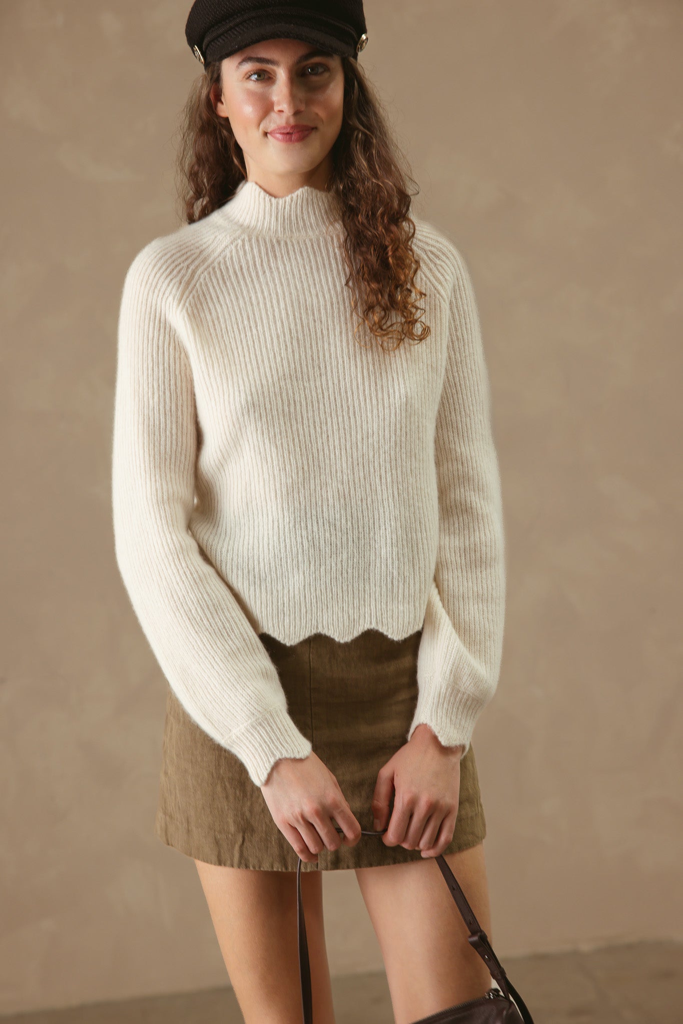 Talia Silk Cashmere Pullover with Scallop Edge Trim