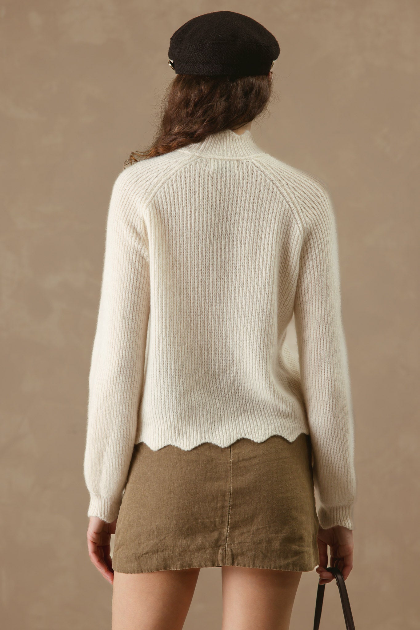 Talia Silk Cashmere Pullover with Scallop Edge Trim
