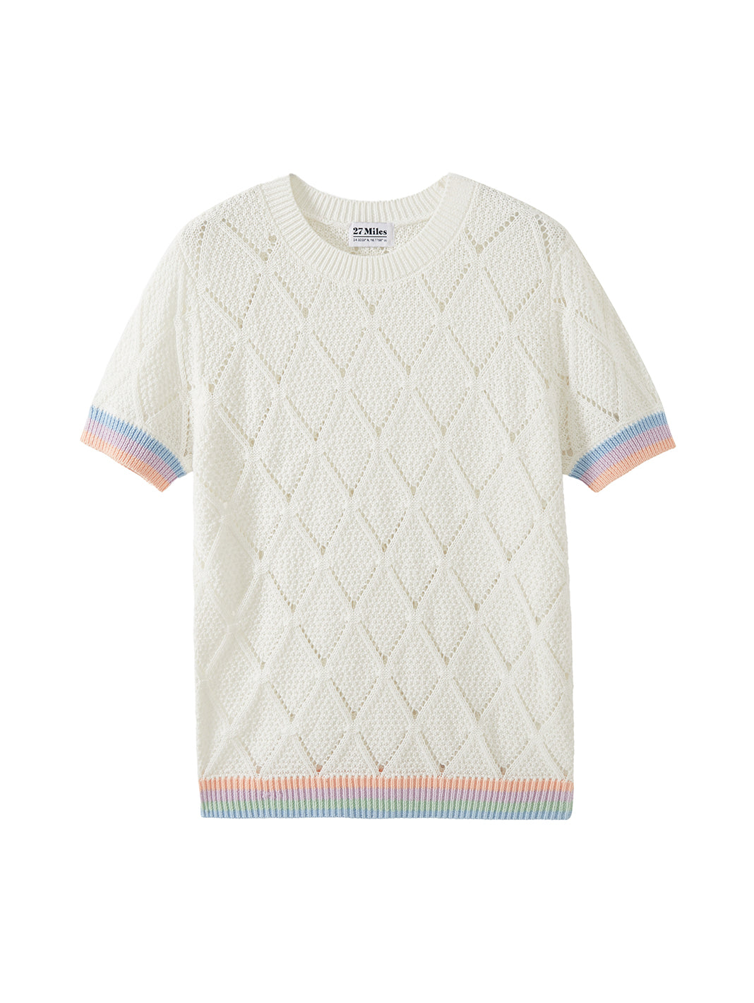 Adriel Cotton Pointelle Top with Striped Trims