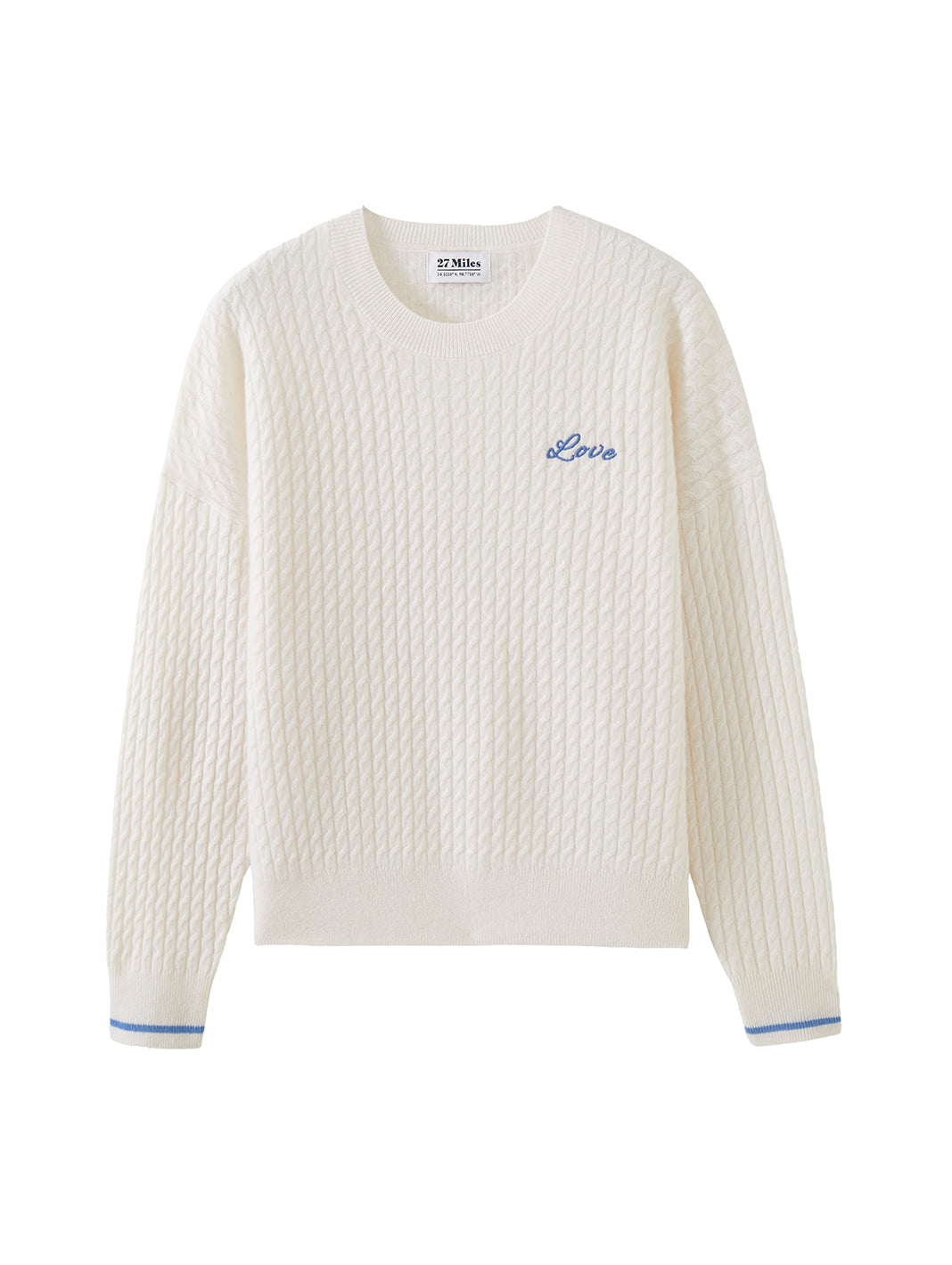 Vivace Cashmere Cable Crew with Love Embroidery