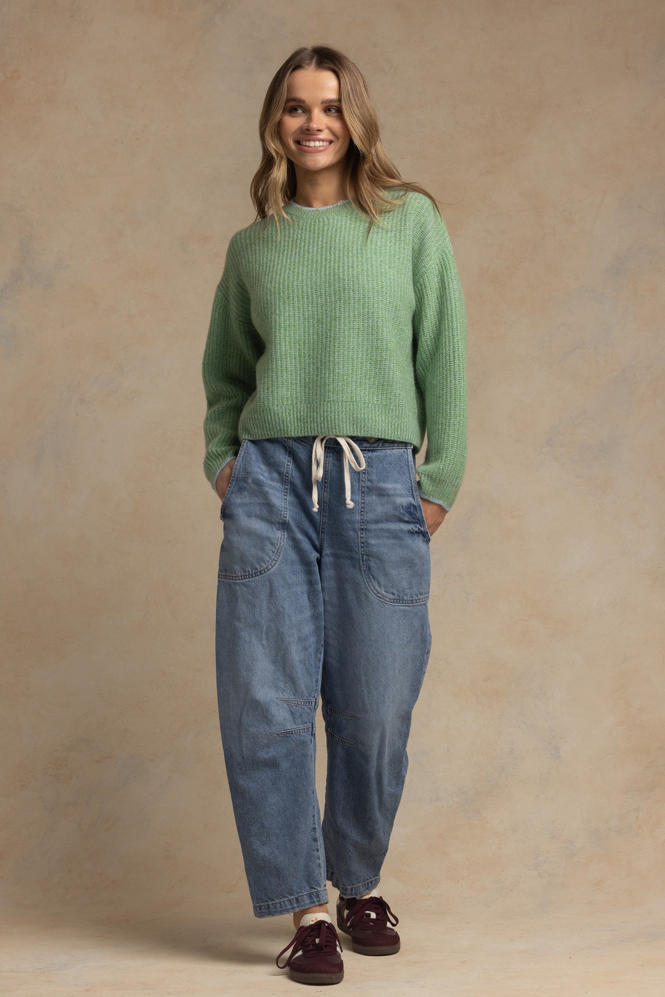 Alba Marled Cashmere Crew with Contrast Tipping