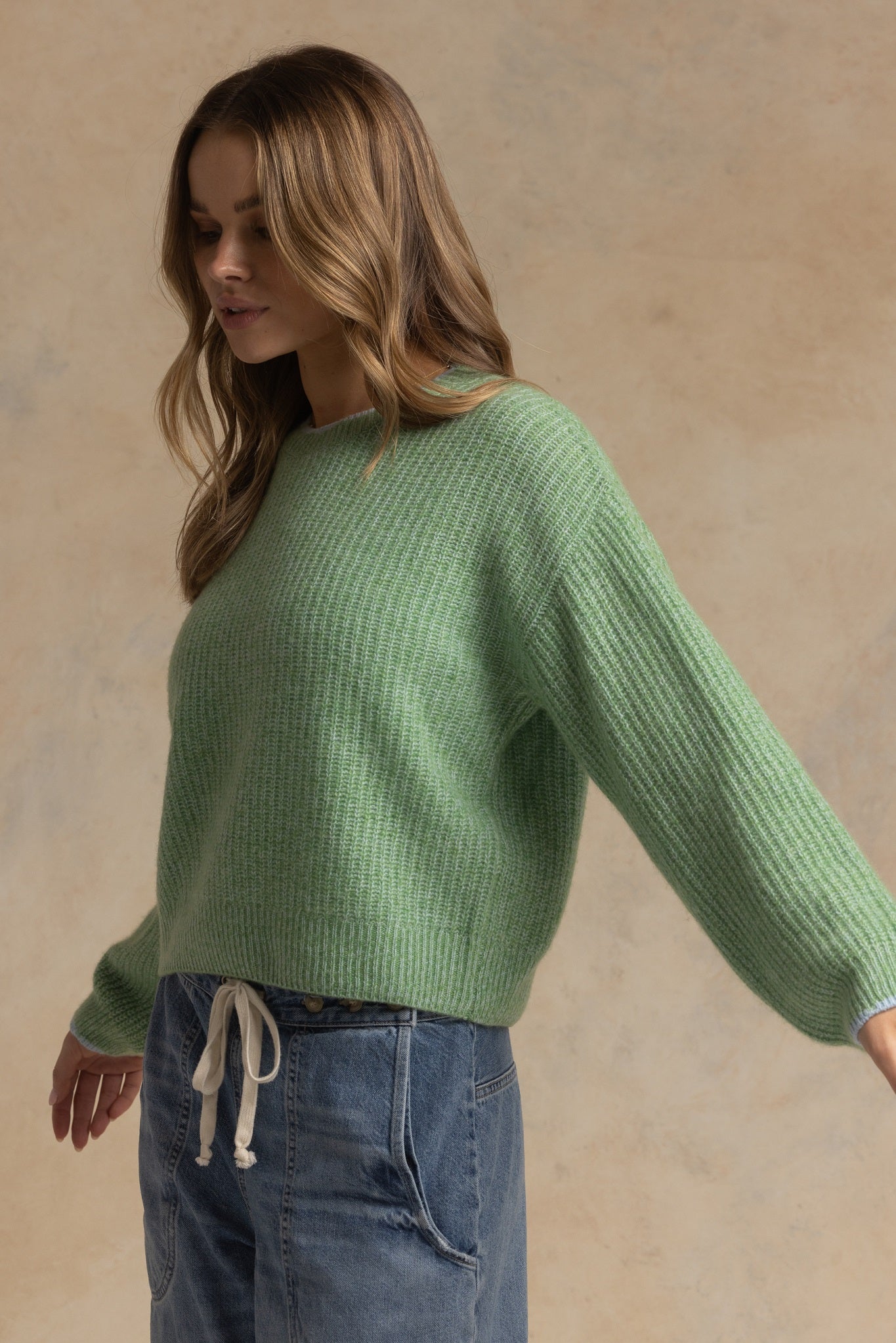 Alba Marled Cashmere Crew with Contrast Tipping