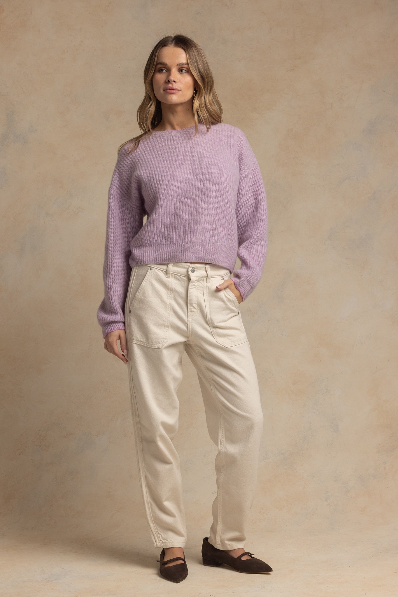 Alba Marled Cashmere Crew with Contrast Tipping
