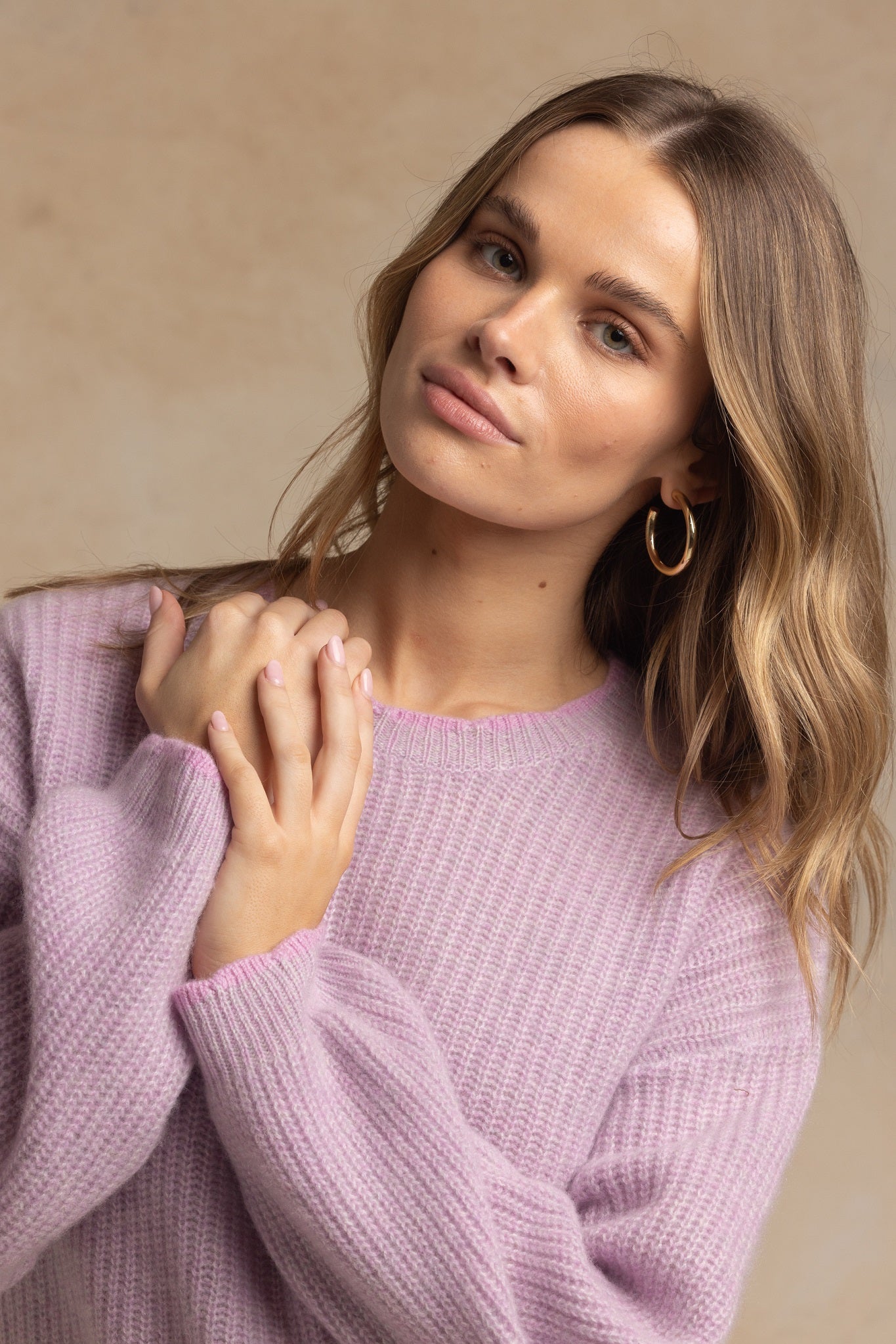 Alba Marled Cashmere Crew with Contrast Tipping