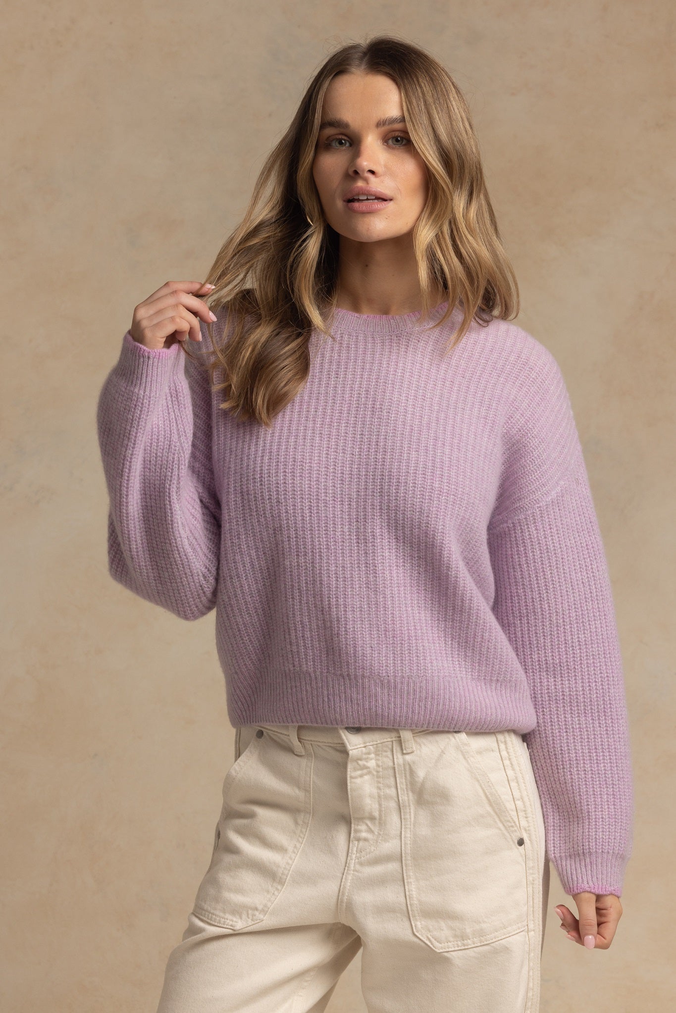 Alba Marled Cashmere Crew with Contrast Tipping