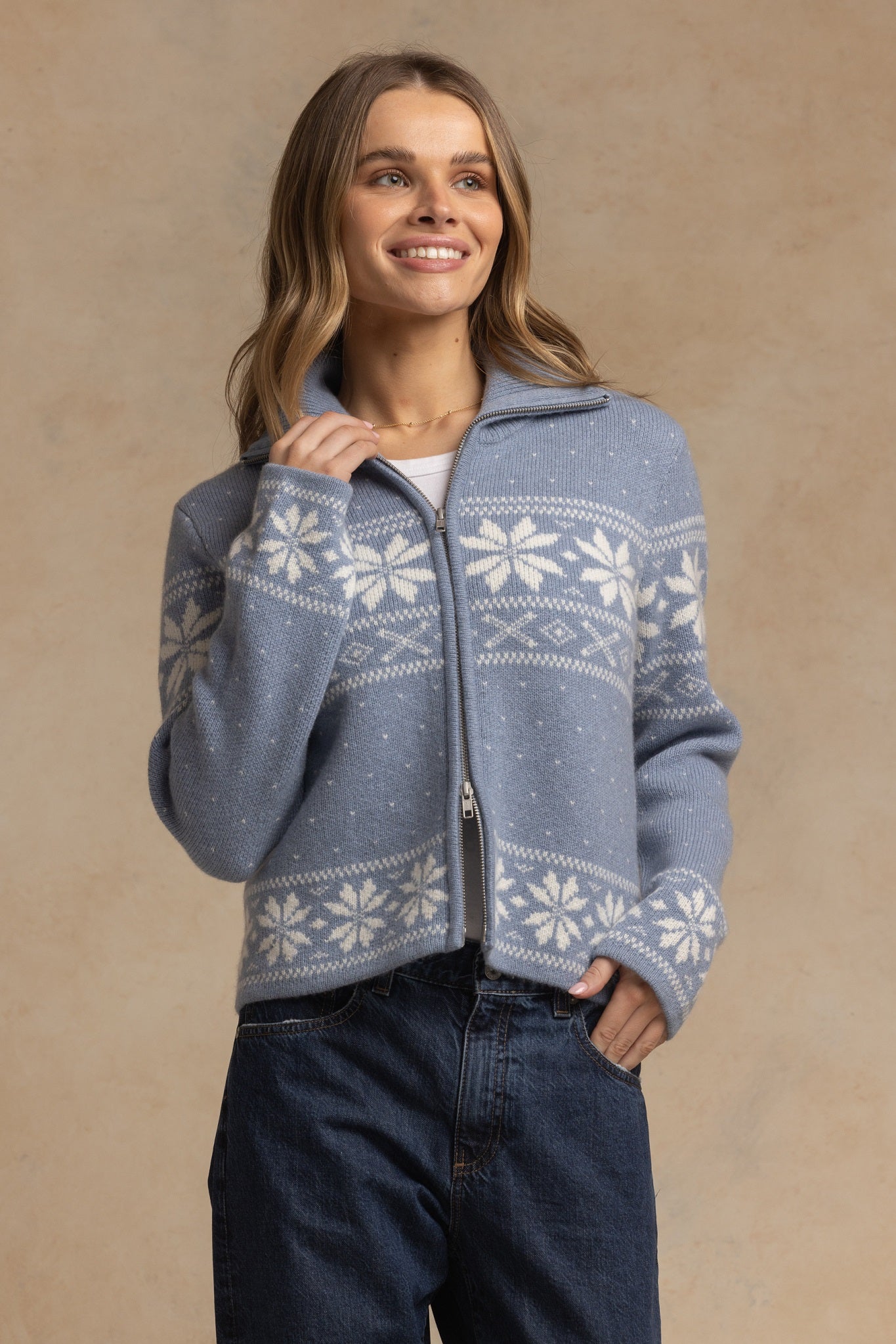 Lesly Collar Fair Isle Double Zip Jacket
