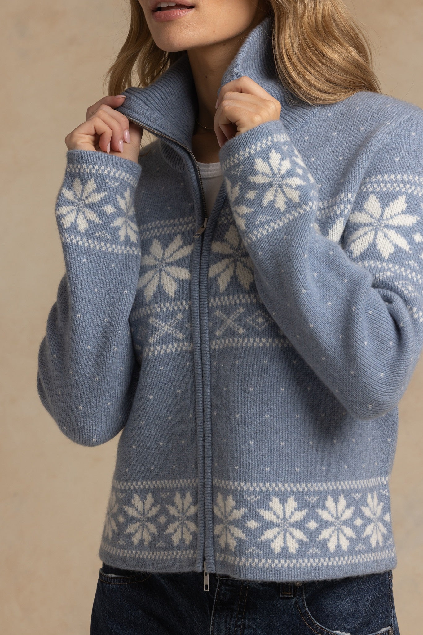 Lesly Collar Fair Isle Double Zip Jacket