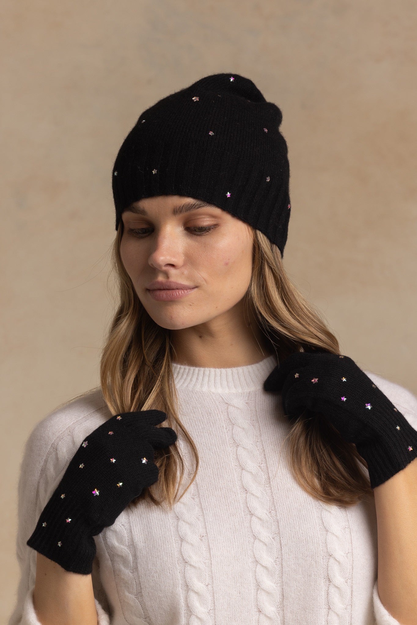 Ella Cashmere Beanie with Star Rhinestones