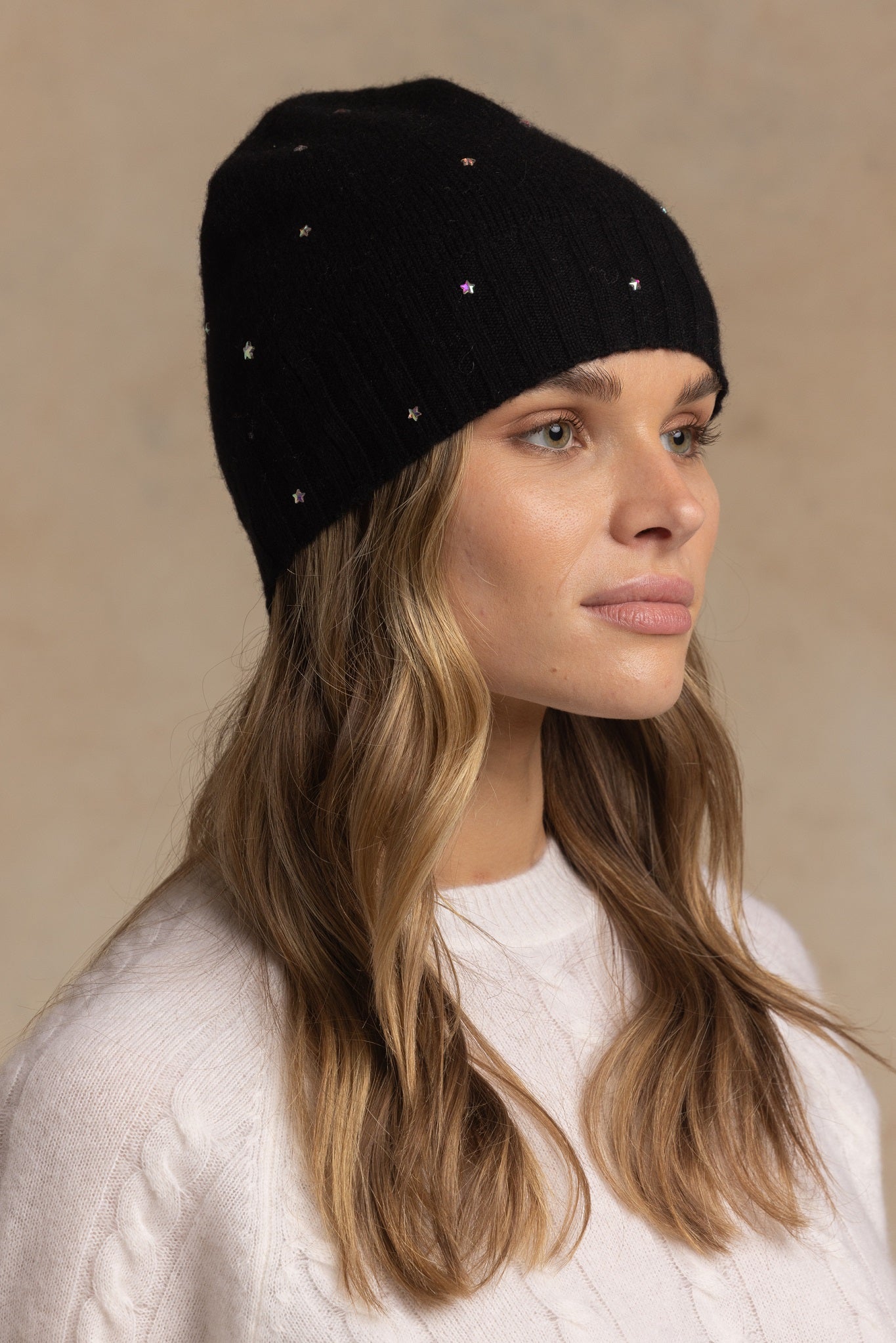Ella Cashmere Beanie with Star Rhinestones
