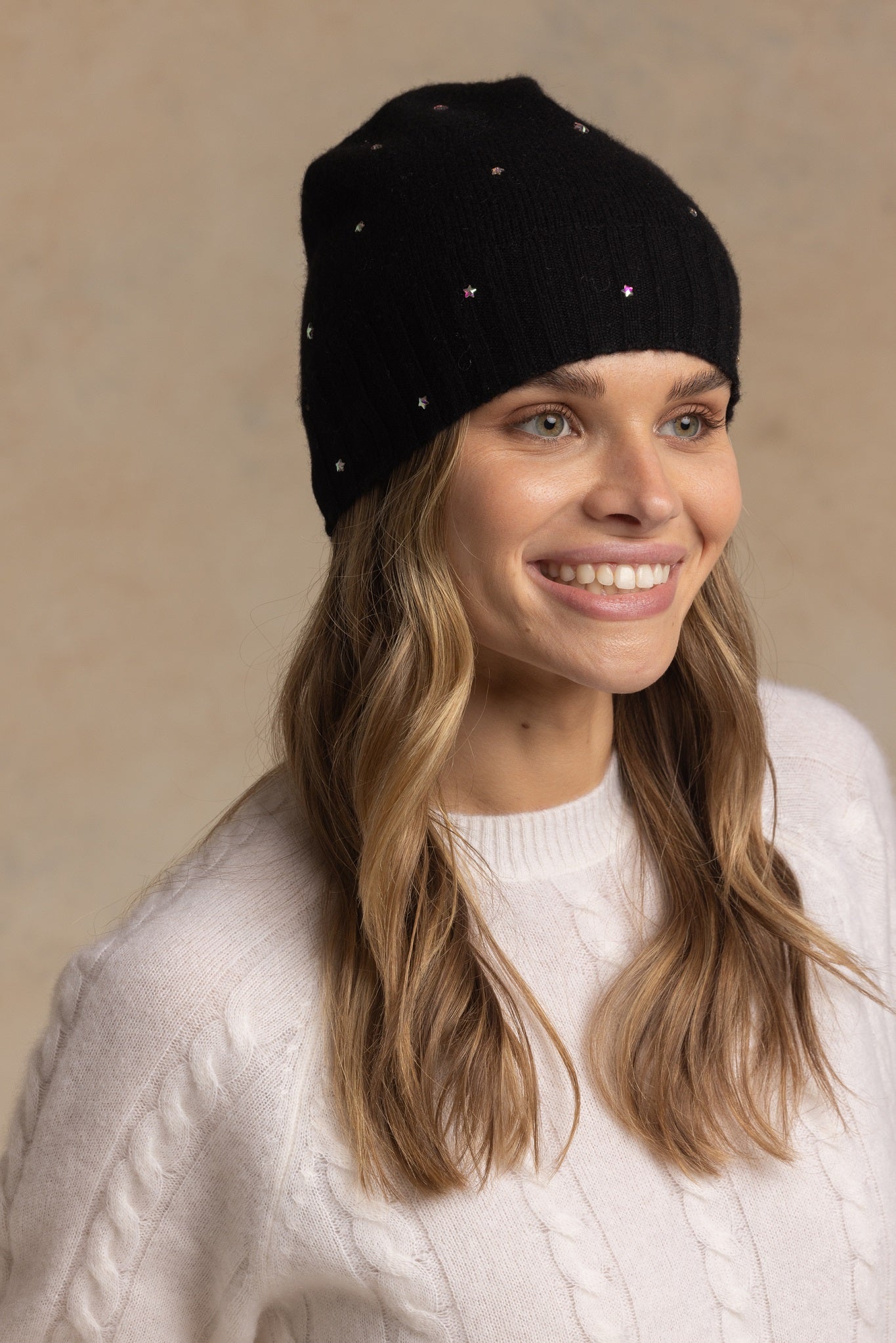Ella Cashmere Beanie with Star Rhinestones