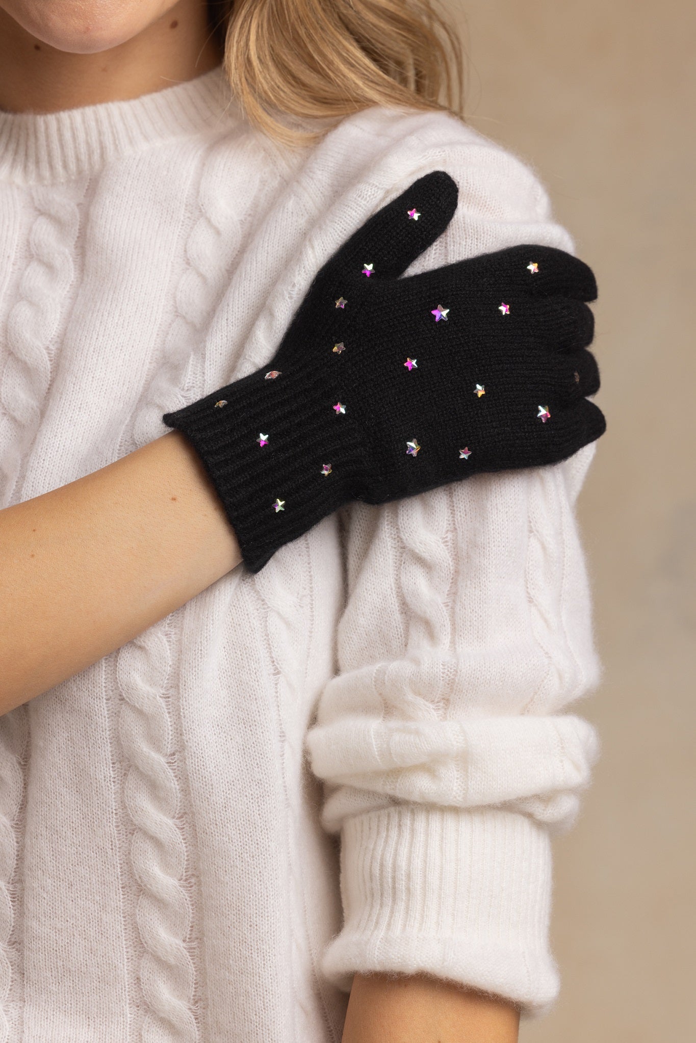 Ella Cashmere Gloves with Star Rhinestones