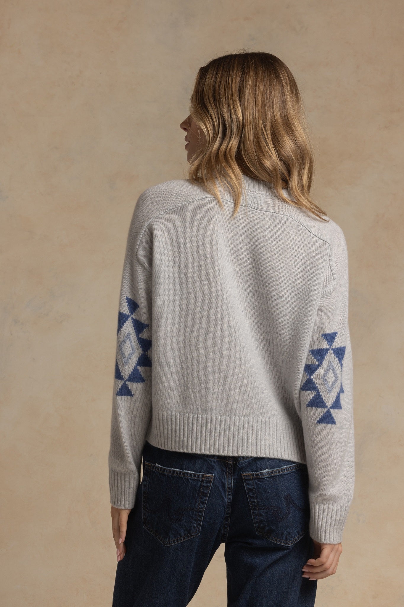Maty Cashmere Boxy Crew with Navajo Elbow Pattern