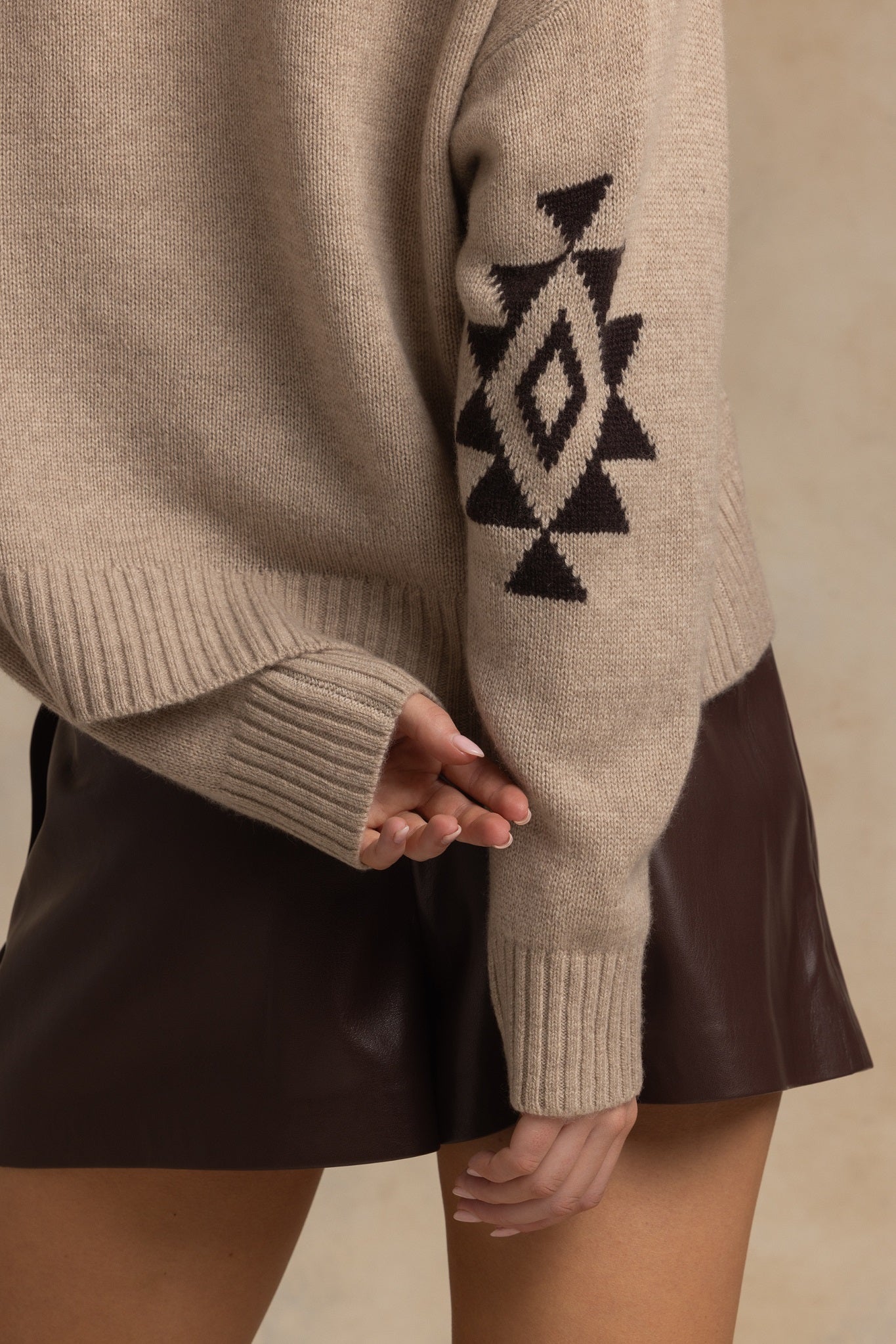 Maty Cashmere Boxy Crew with Navajo Elbow Pattern