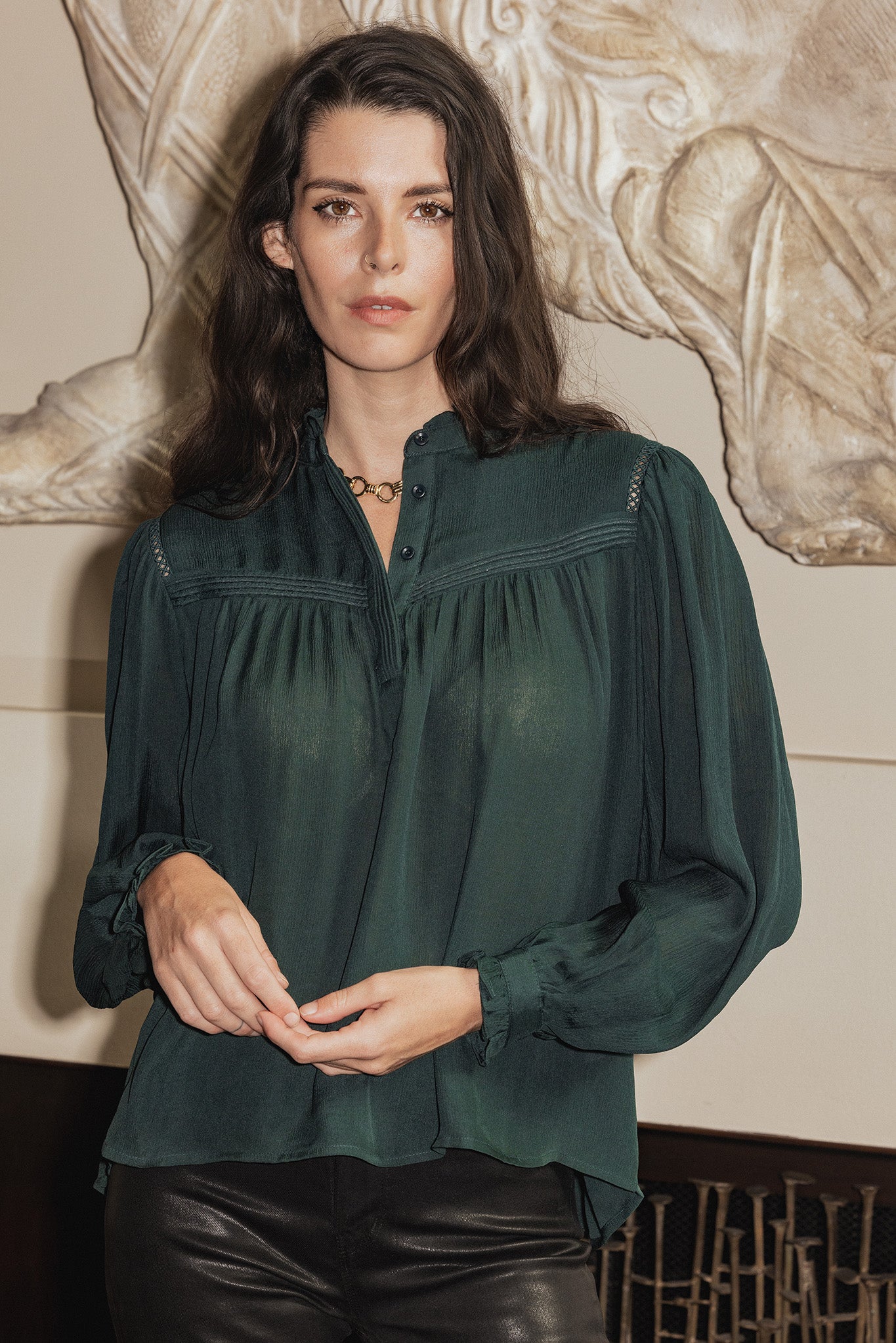 Arabella Forest Green Silk Blouse