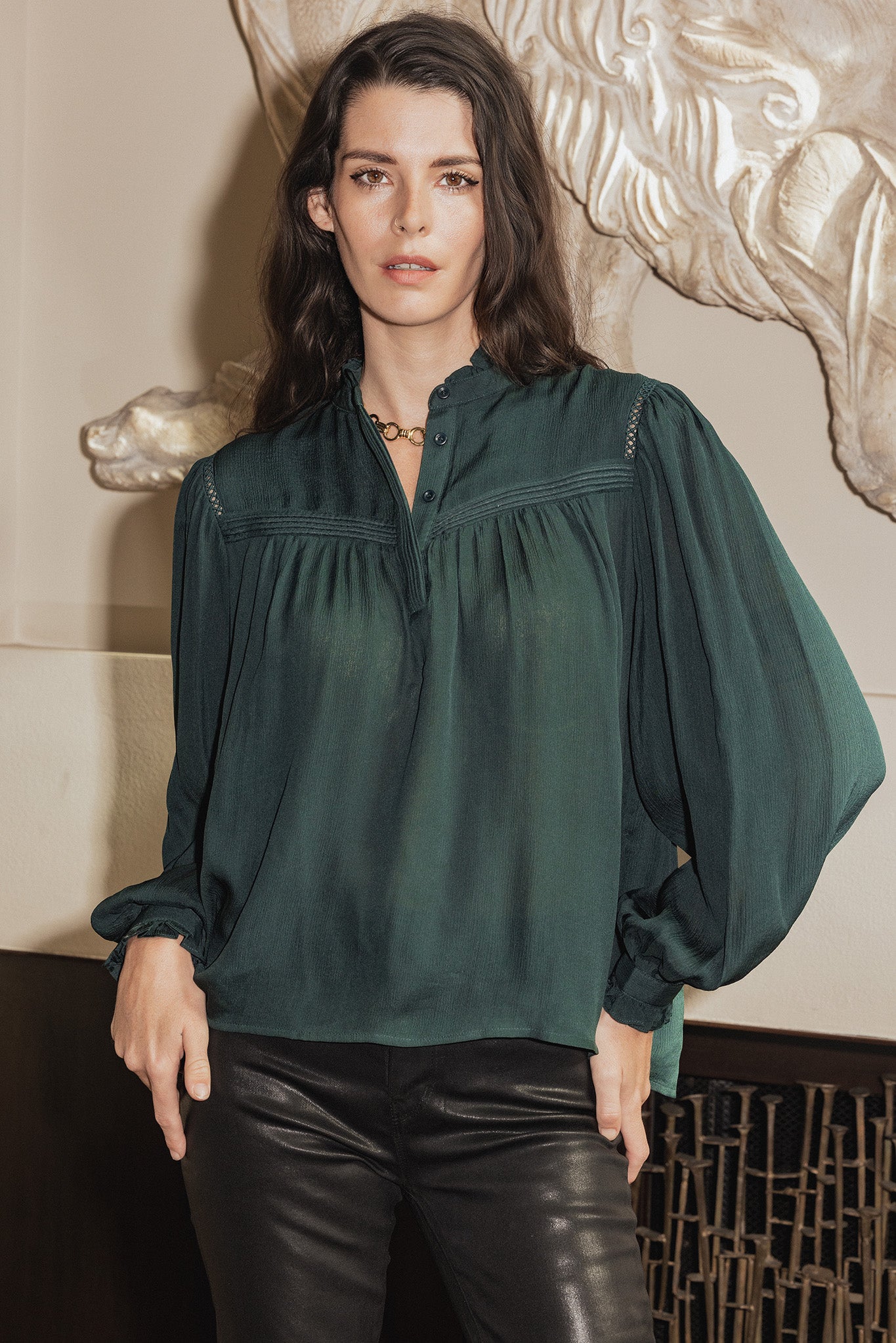 Arabella Forest Green Silk Blouse