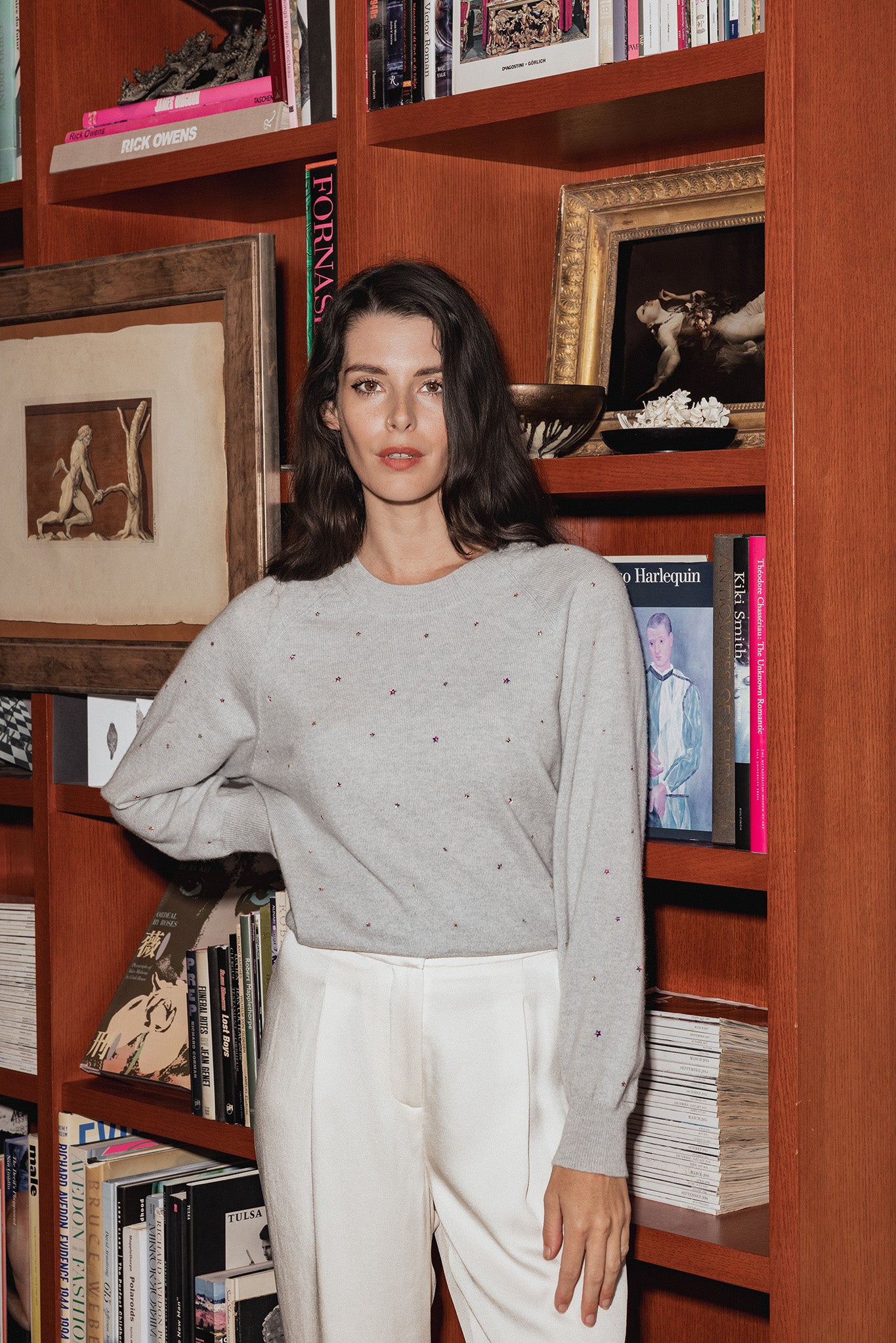 Letitia Cashmere Wide Crew with Star Rhinestones