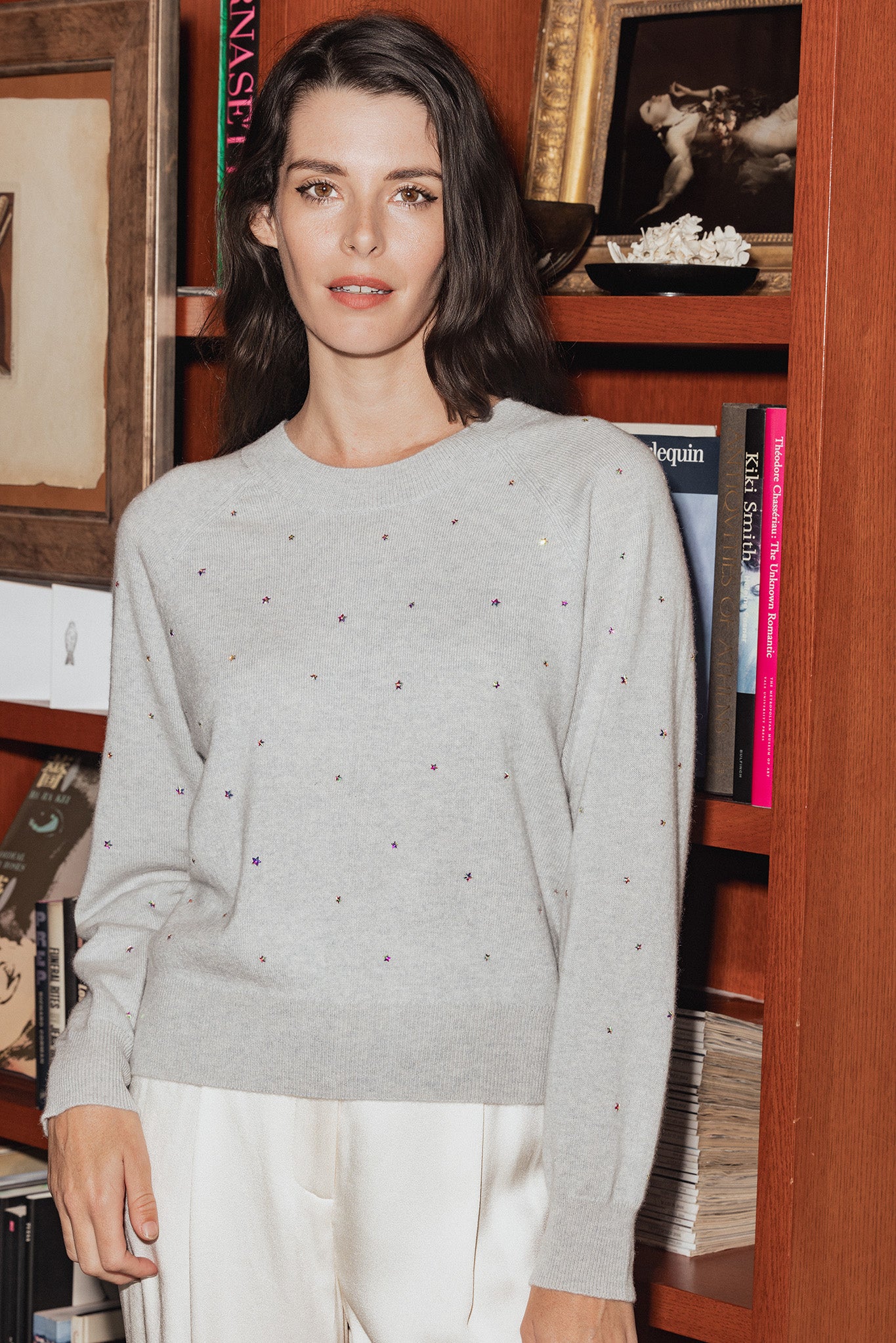 Letitia Cashmere Wide Crew with Star Rhinestones