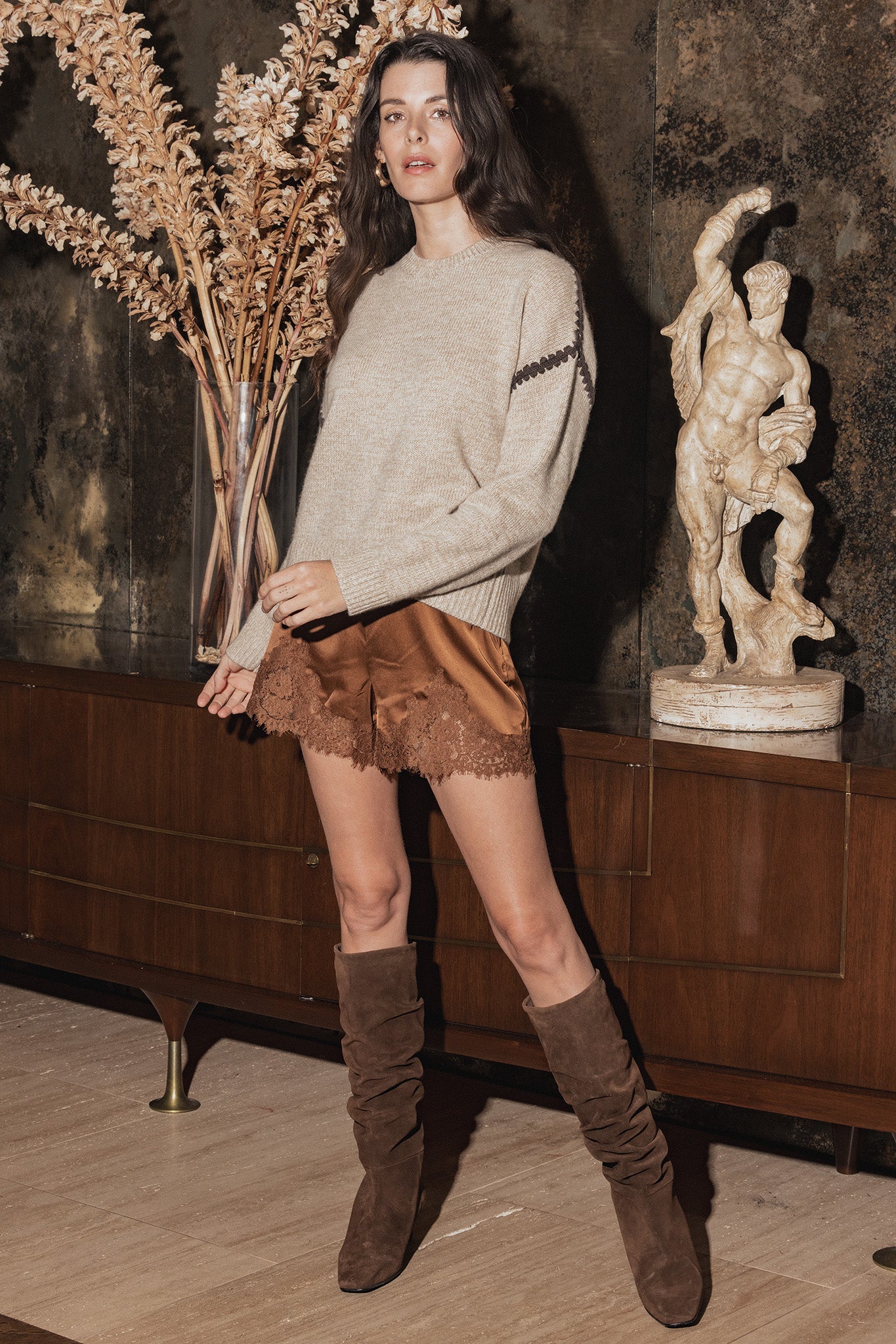 Maika Cashmere Crew with Contrast Stitching