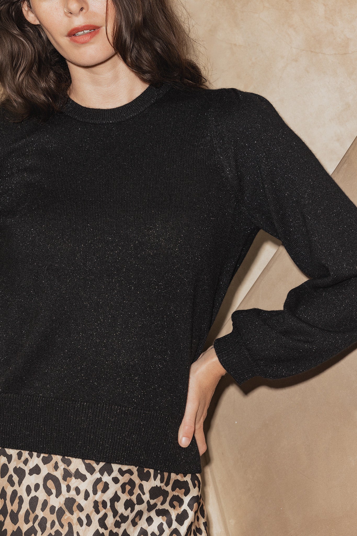 Ayla Lurex Cashmere Puff Sleeve Crew