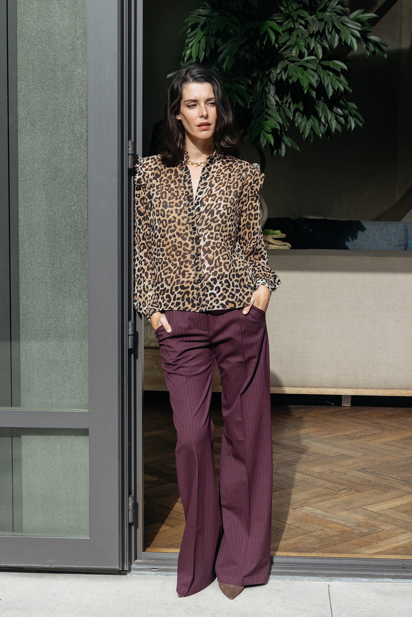 Mirella Leopard Print Silk Blouse