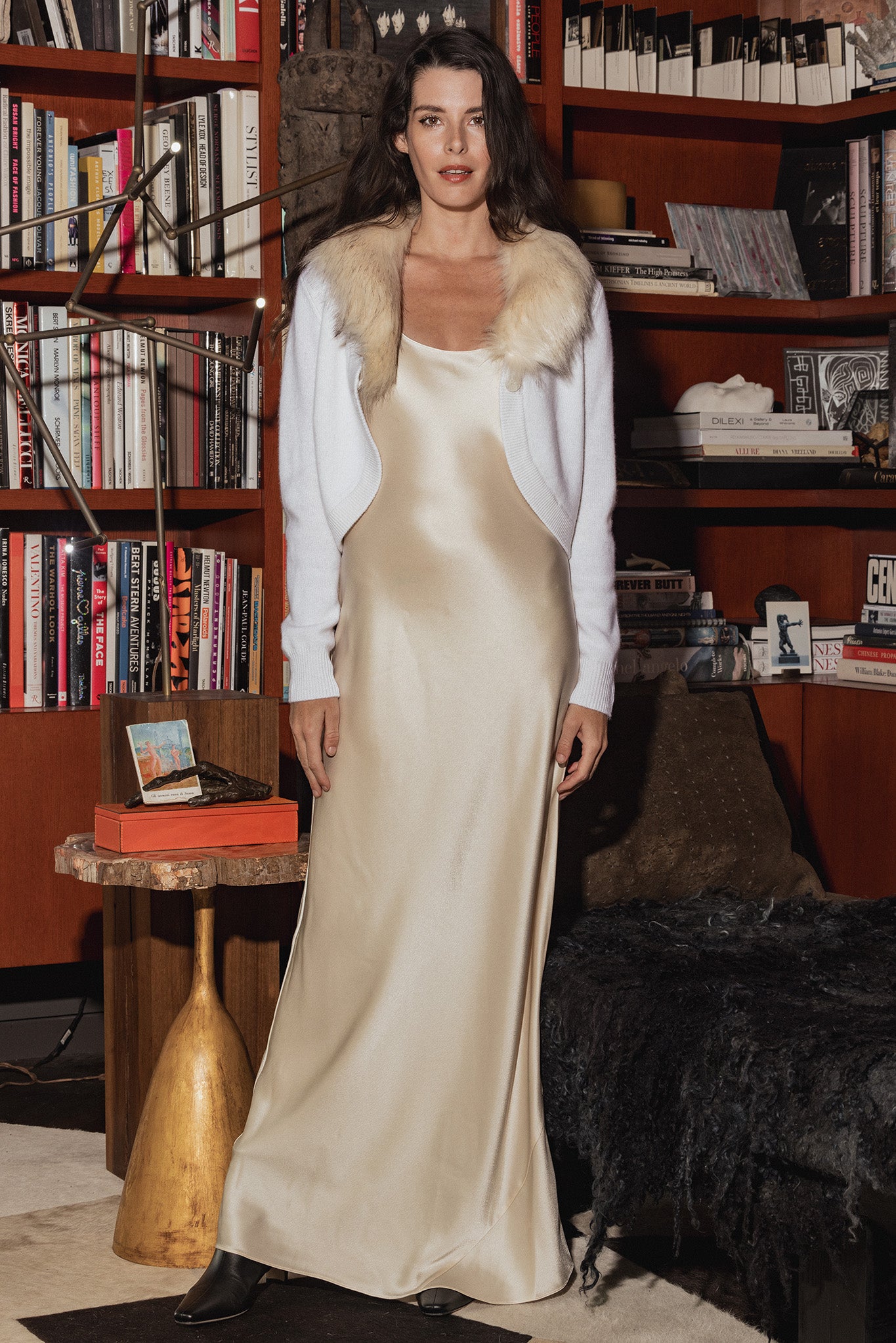 Morna Cashmere Bolero with Faux Fur Collar