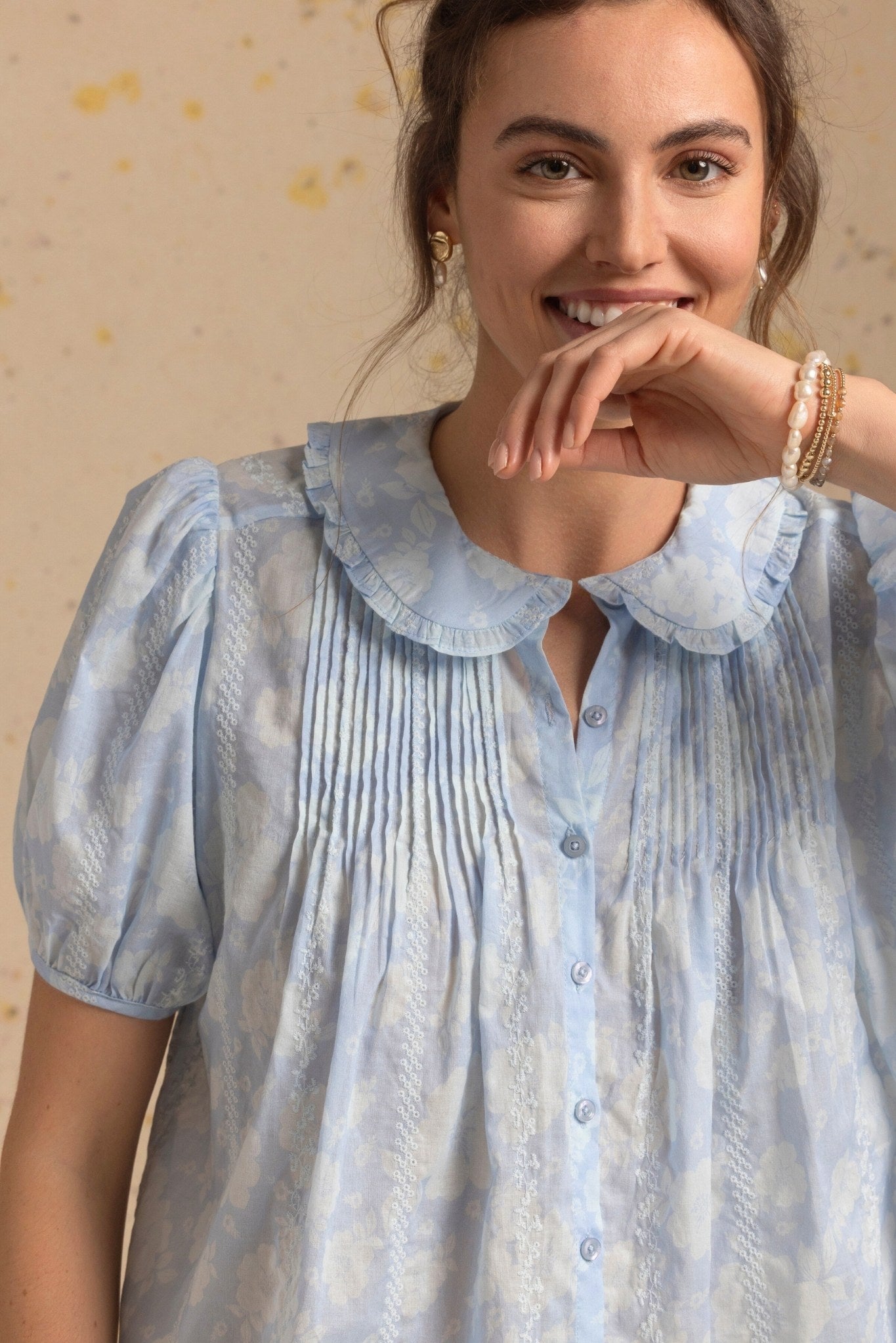 Jessa Short Sleeve Embroidered Blouse