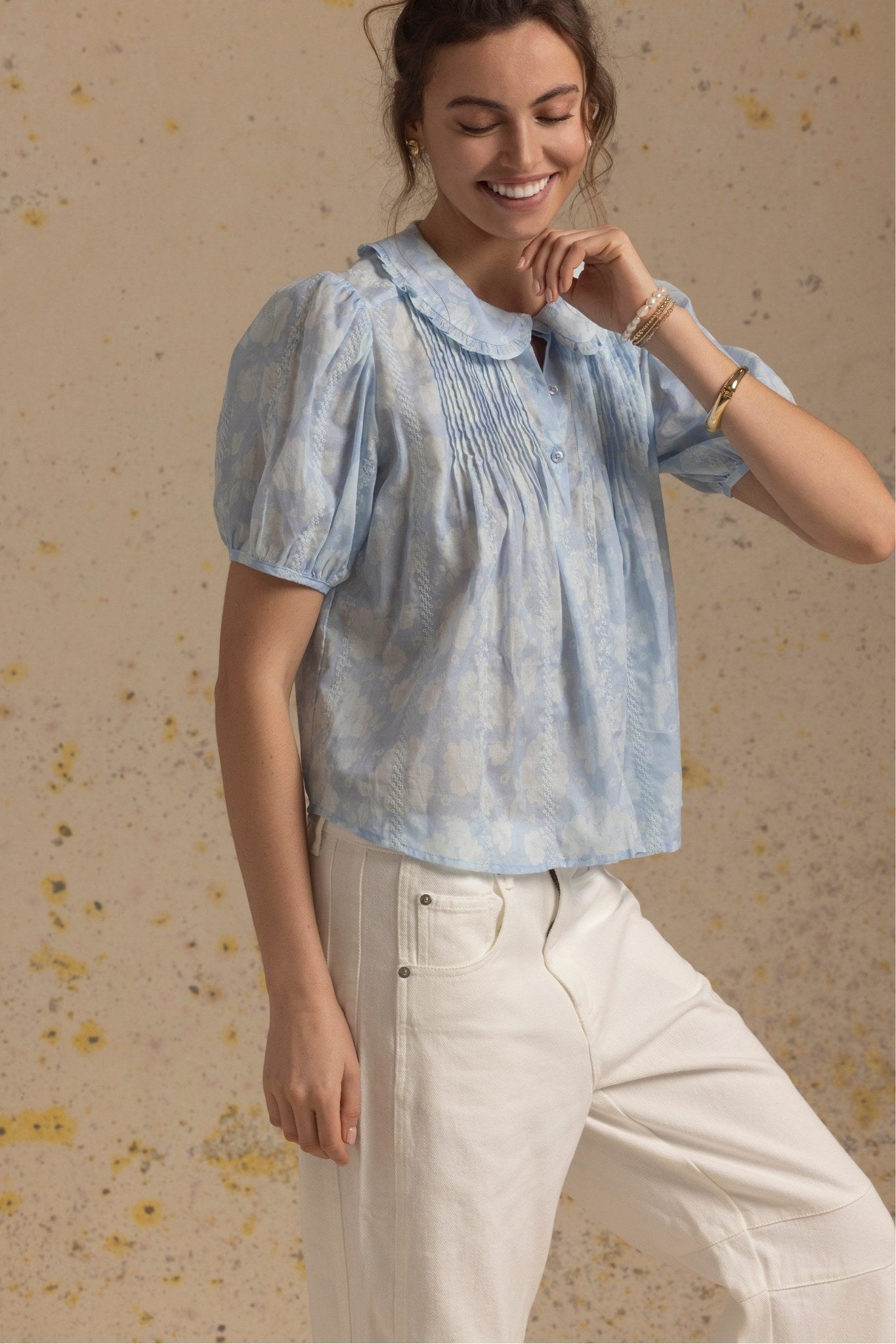 Jessa Short Sleeve Embroidered Blouse