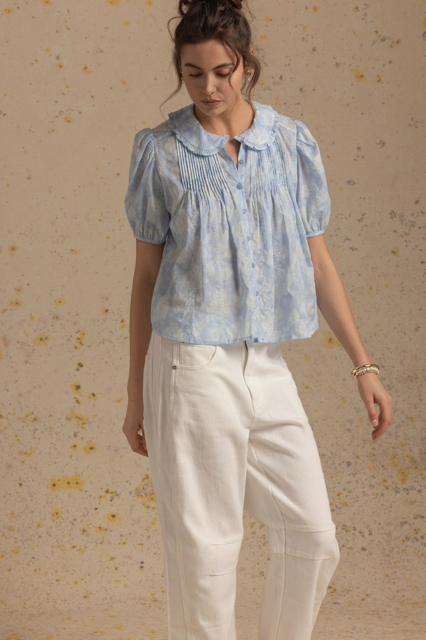 Jessa Short Sleeve Embroidered Blouse