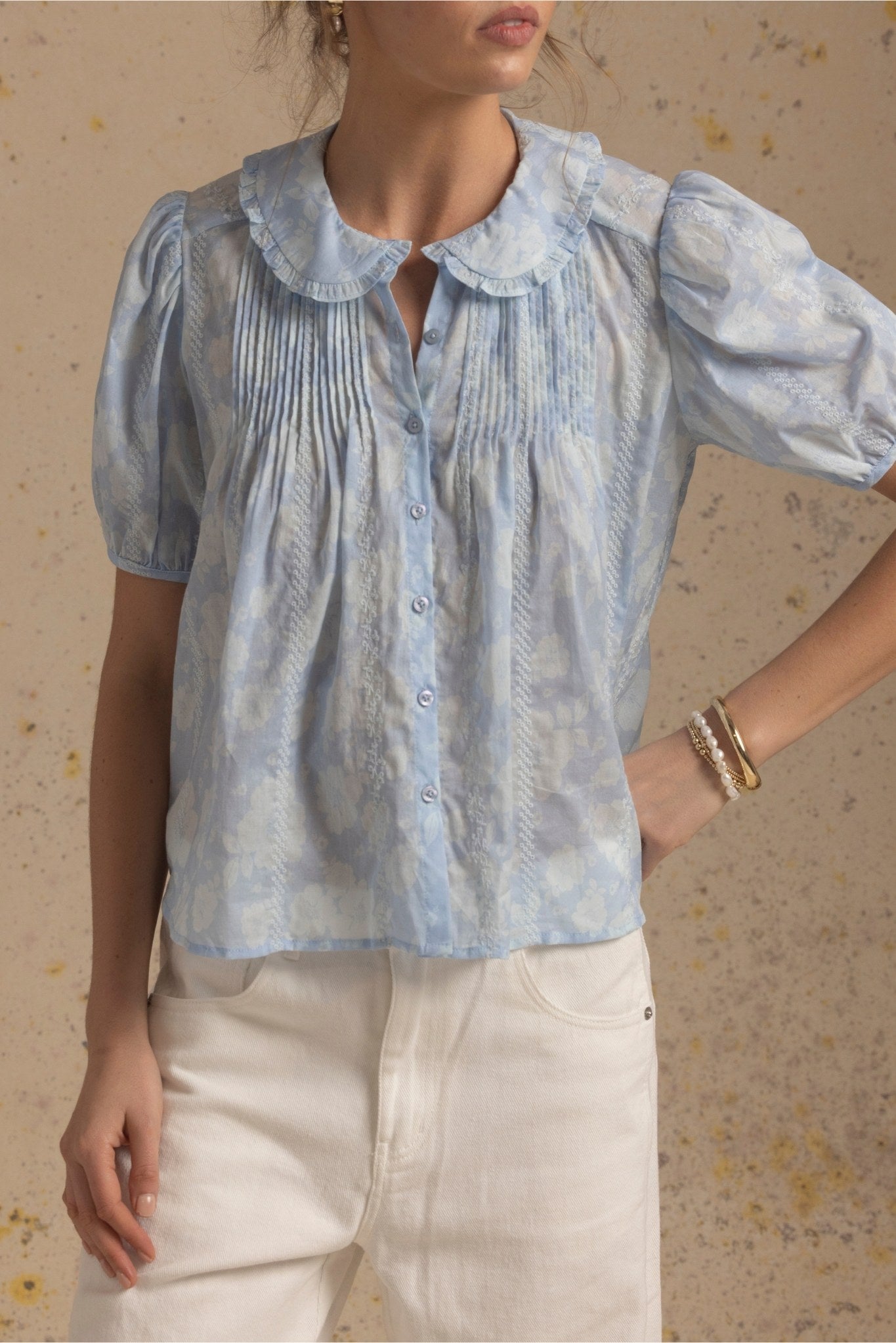 Jessa Short Sleeve Embroidered Blouse