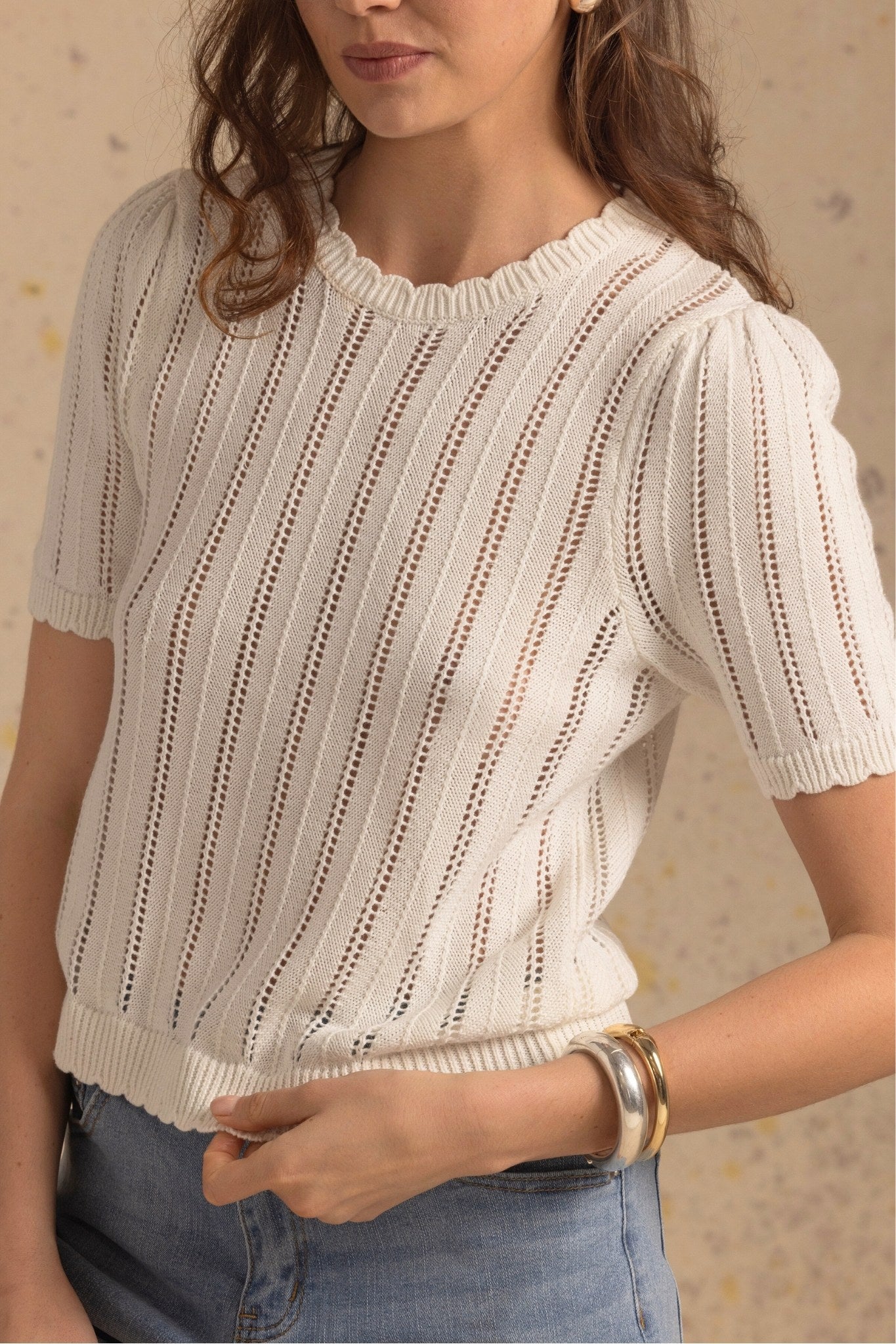 Polina Short Sleeve Pointelle Top