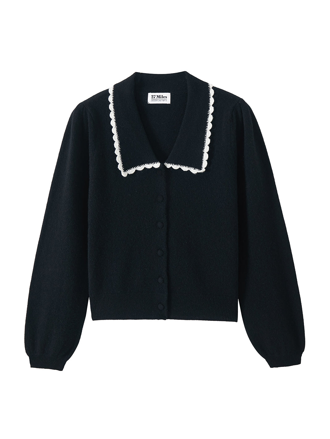 Bellamy Cashmere Collared Cardigan with Lace Trim