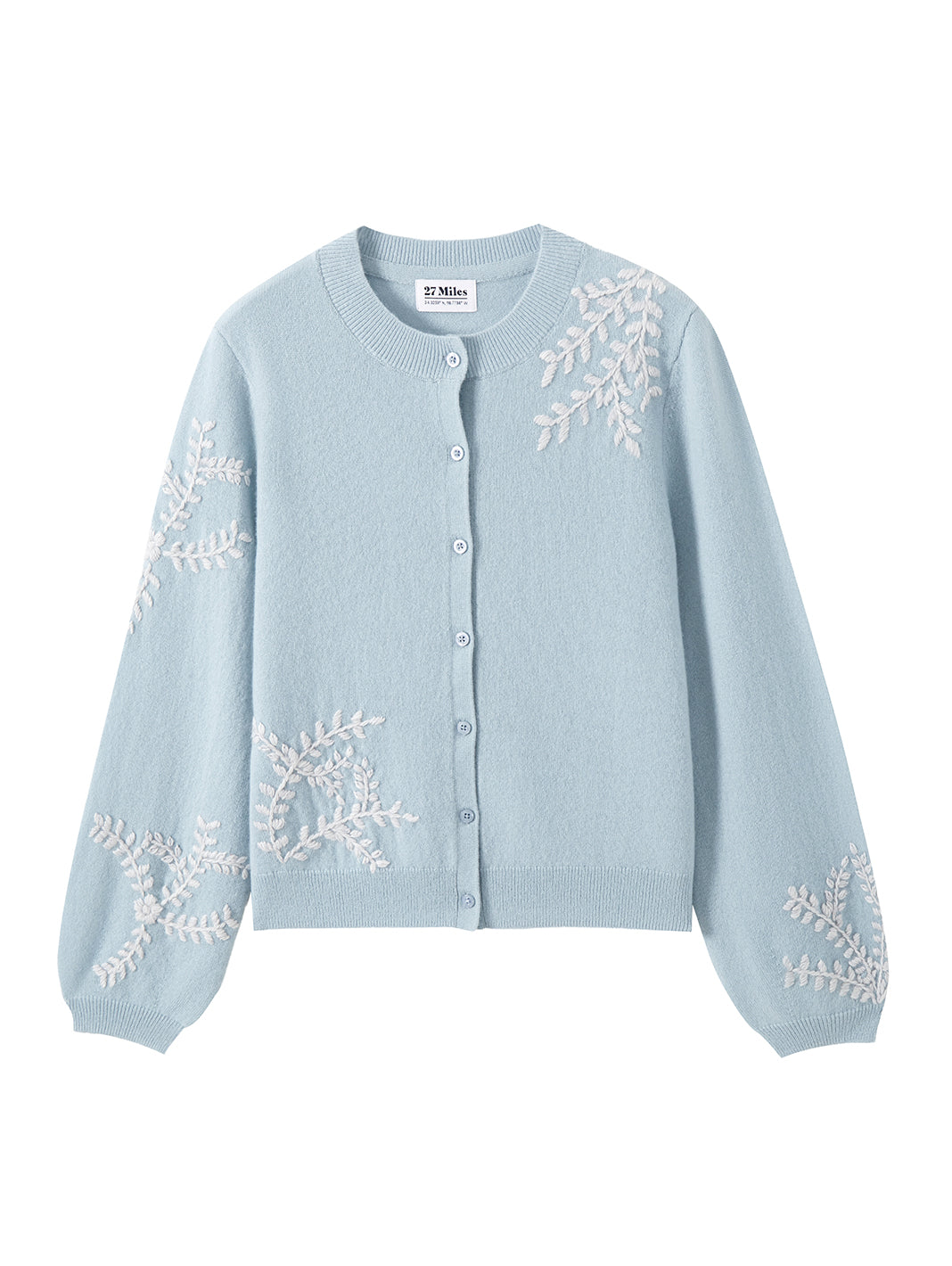 Lilah Cashmere Floral Embroidery Lantern Sleeve Cardigan