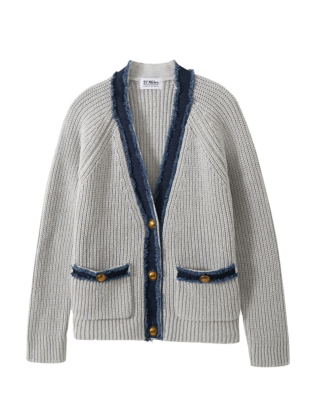 Sylva Cotton Cashmere Chunky Cardigan with Denim Trim