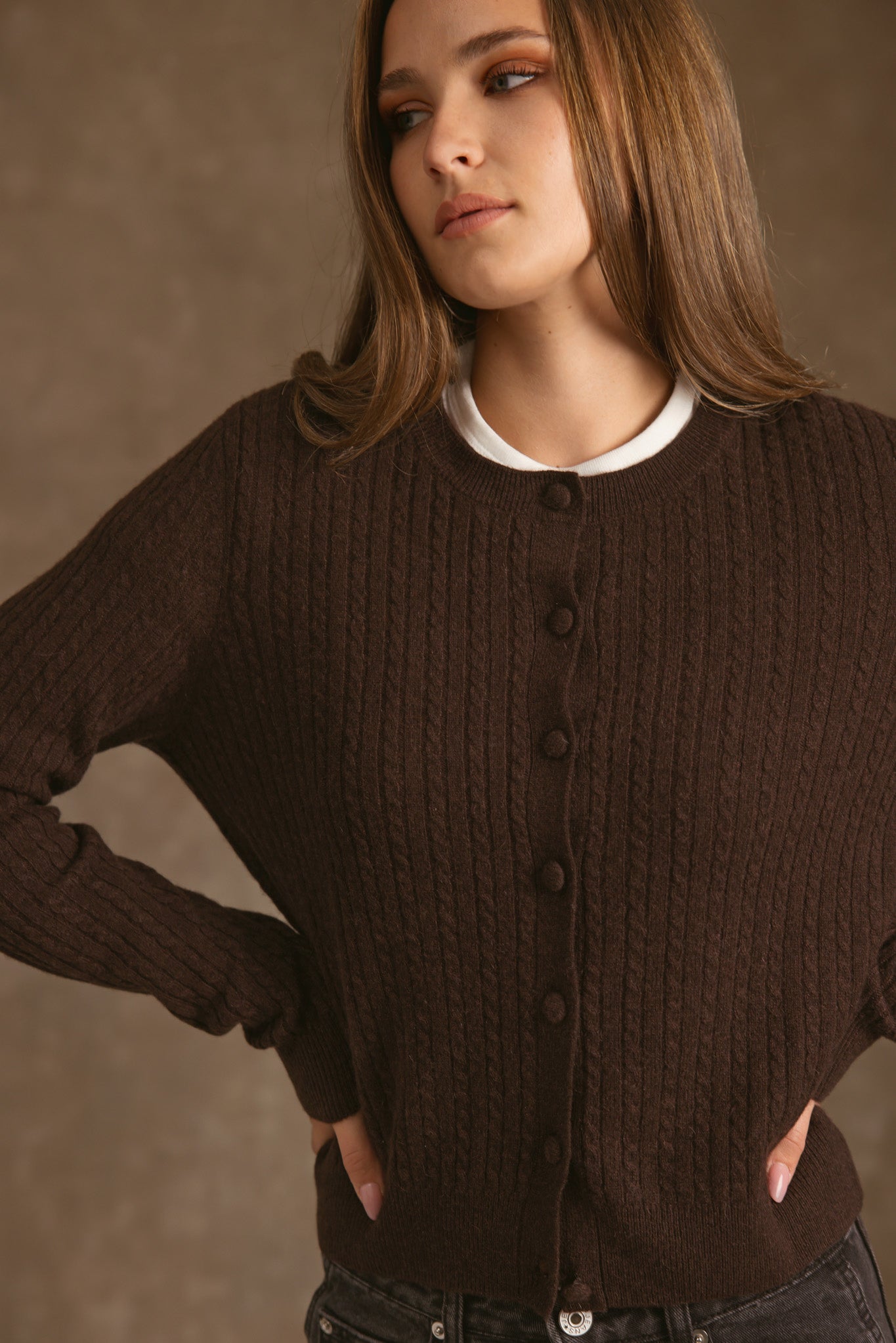Alyssa Cashmere Cable  Crew Neck Cardigan