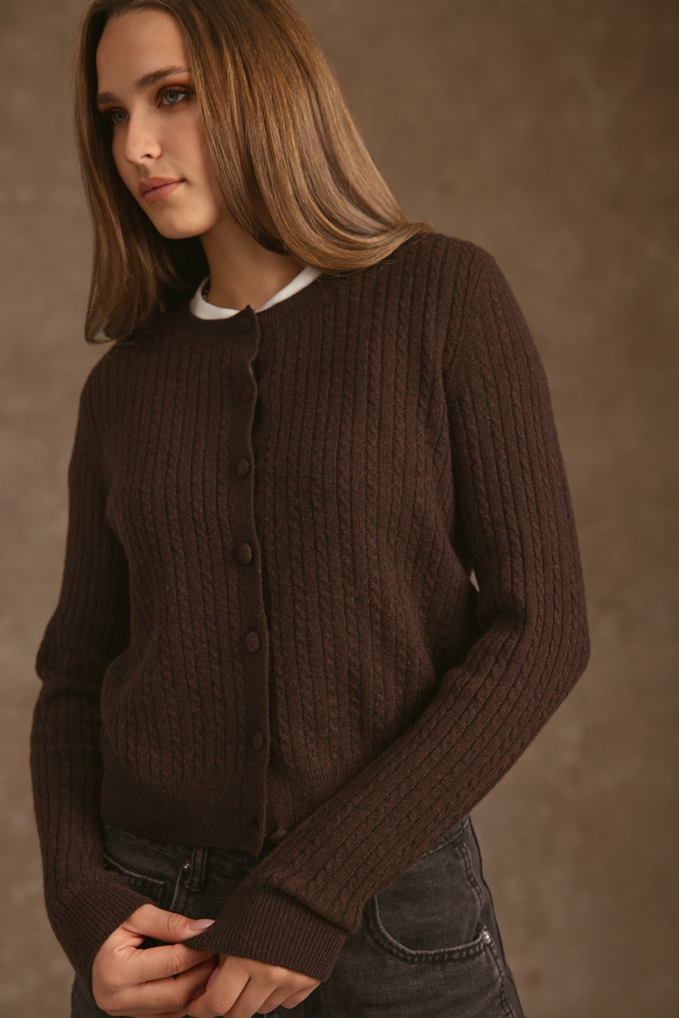 Alyssa Cashmere Cable  Crew Neck Cardigan