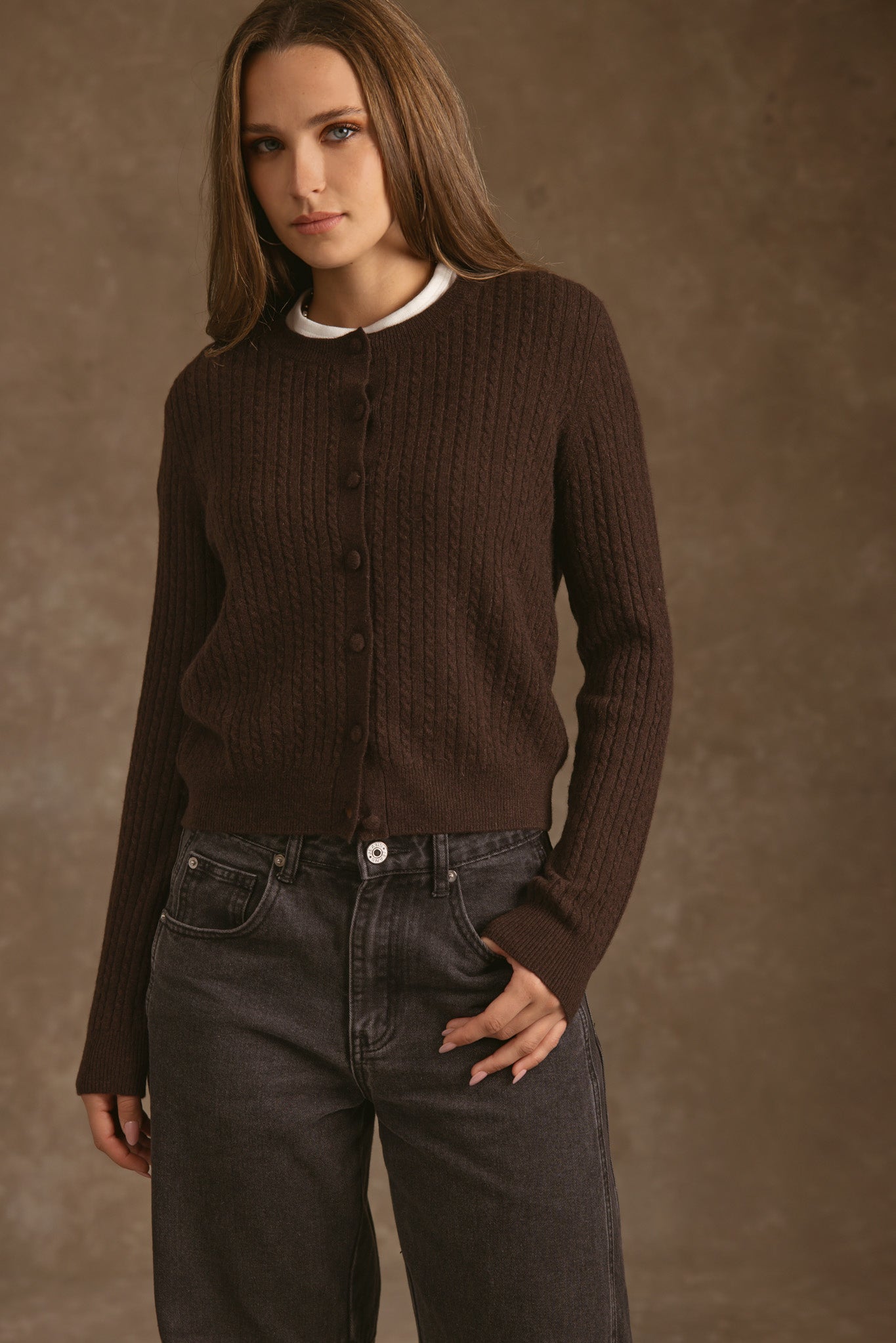 Alyssa Cashmere Cable  Crew Neck Cardigan