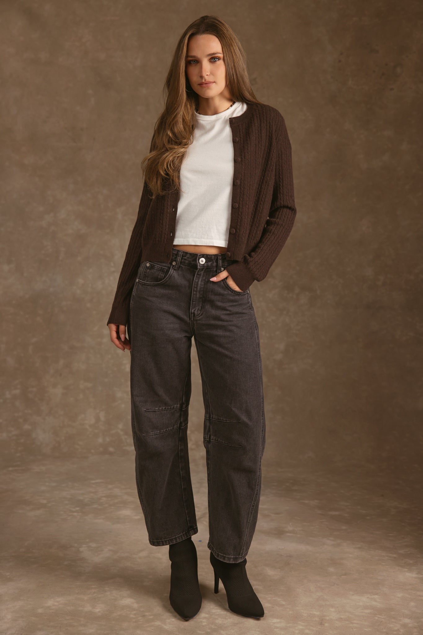 Alyssa Cashmere Cable  Crew Neck Cardigan