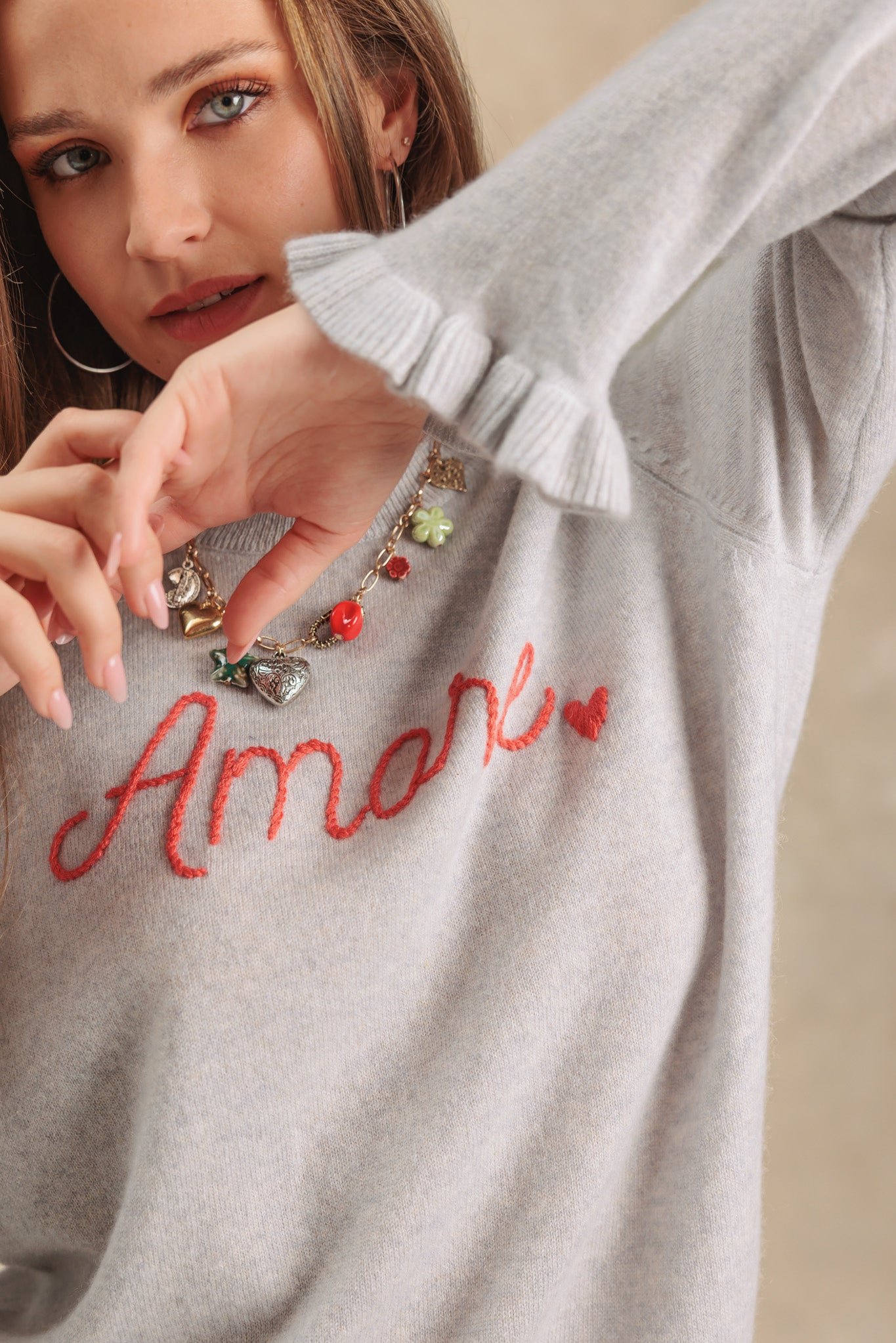 Amore Embroidered Cashmere Crew
