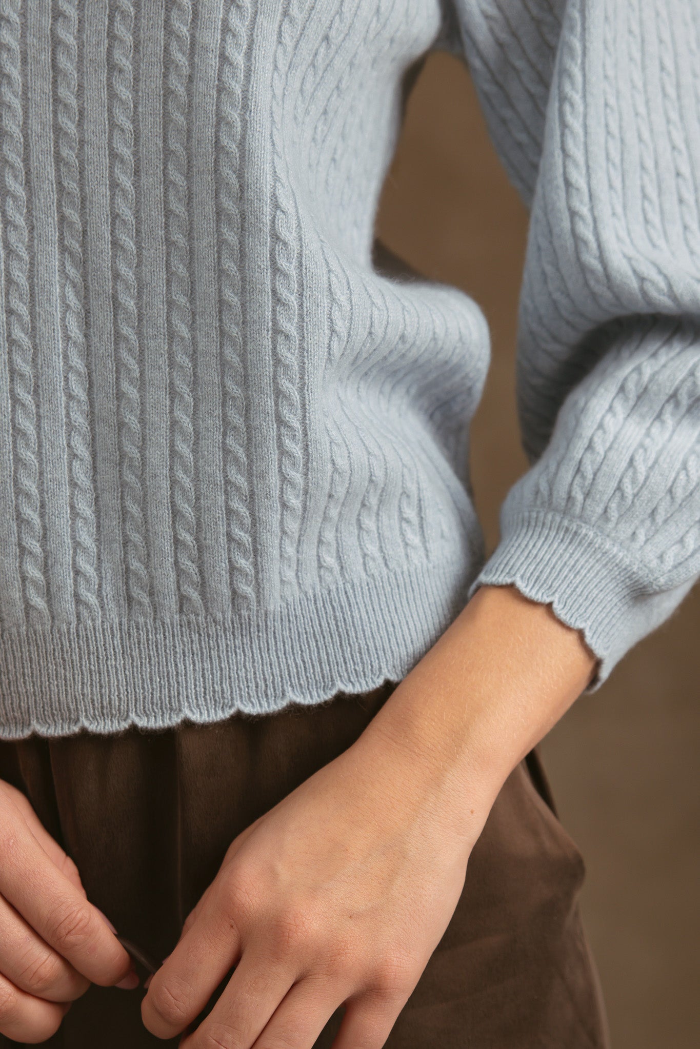 Siena Cashmere Mini Cable 3/4 Puff Sleeve Pullover