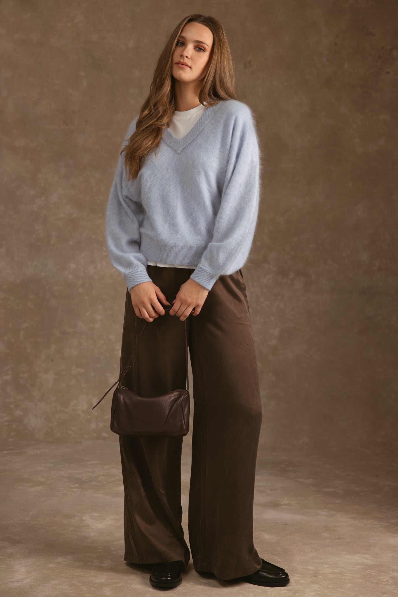 Sue Fuzzy Cashmere V Neck Pullover